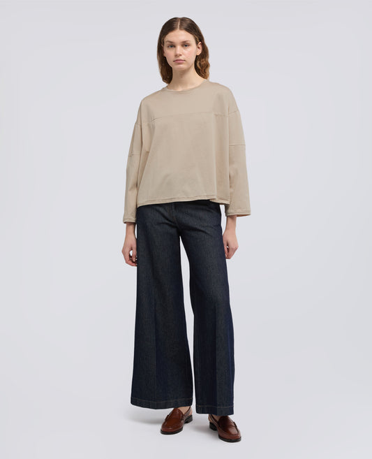 MAGLIA A MANICHE LUNGHE IN JERSEY DI COTONE - BEIGE - ASPESI