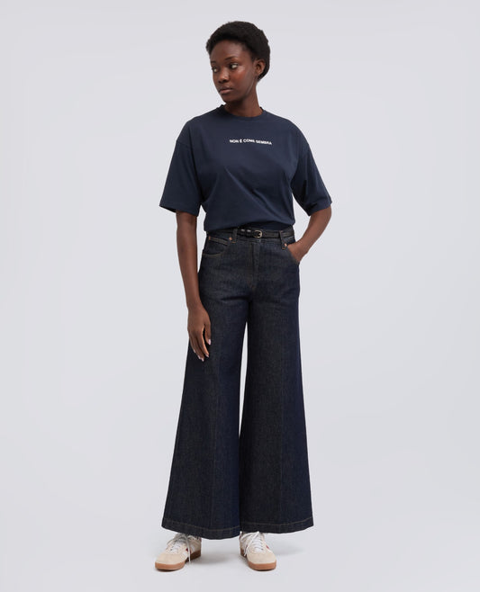 T-SHIRT IN JERSEY DI COTONE CON STAMPA -NON E COME SEMBRA- - BLU - ASPESI