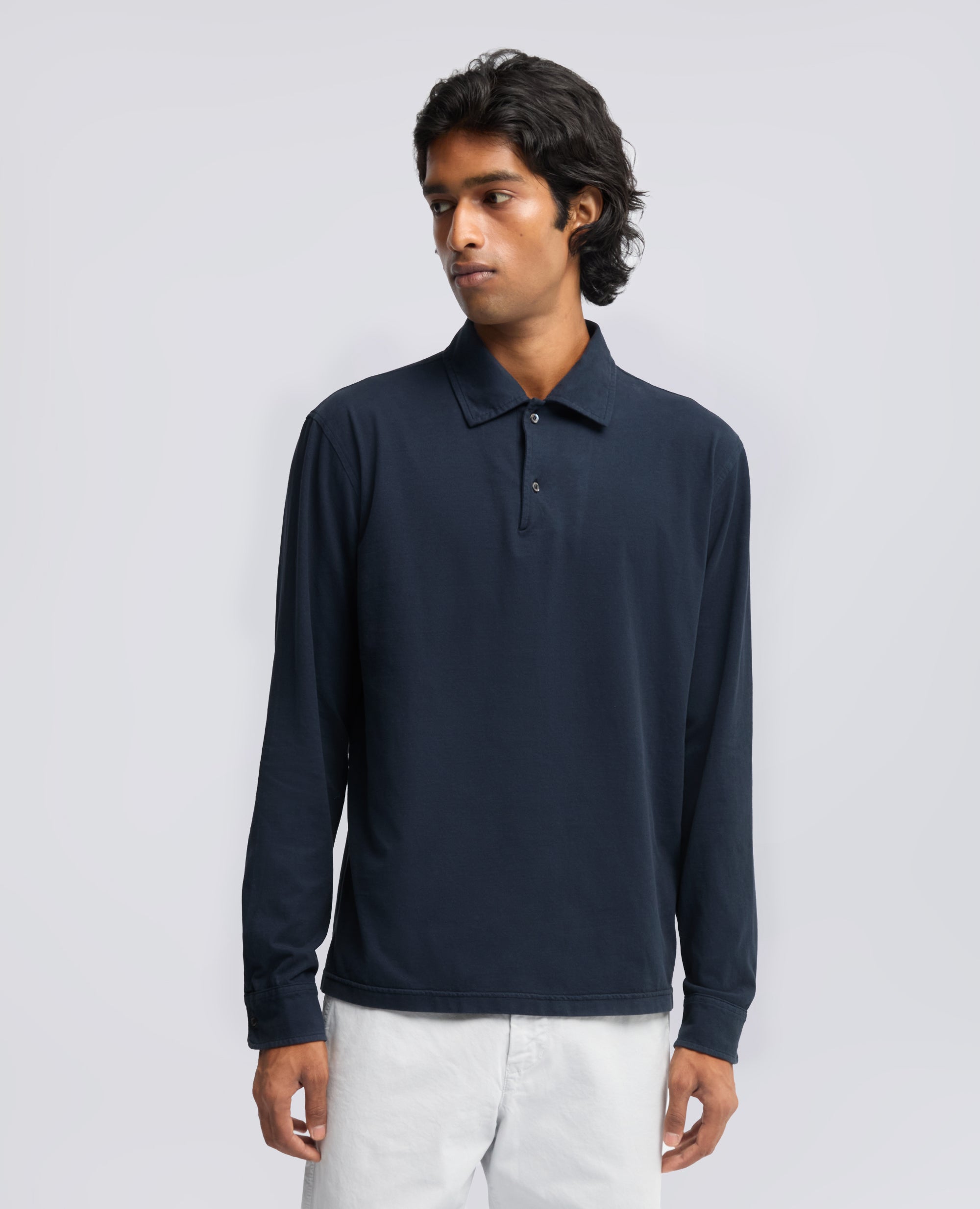 POLO A MANICHE LUNGHE IN JERSEY DI COTONE - BLU - ASPESI