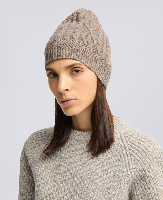 BERRETTO IN LANA E YAK A TRECCE E LOSANGHE - BEIGE - ASPESI