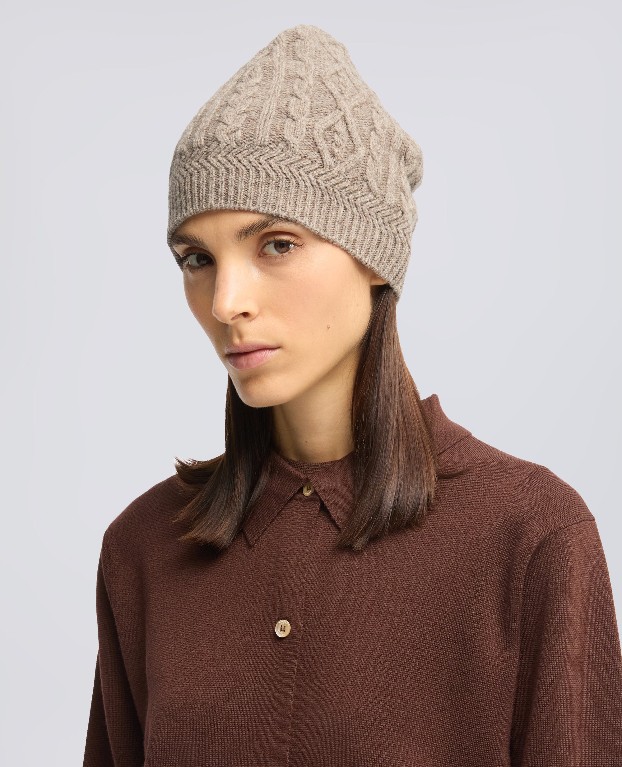 BERRETTO IN LANA E YAK A TRECCE E LOSANGHE - BEIGE - ASPESI