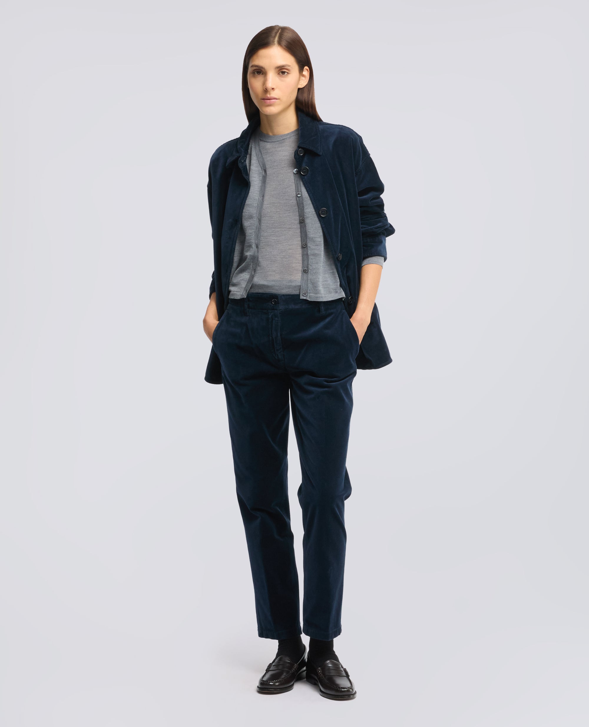 PANTALONE IN VELLUTO LISCIO - BLU - ASPESI