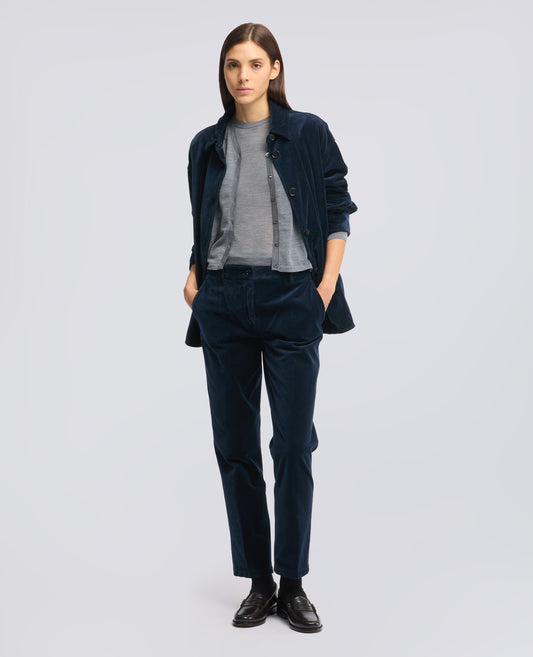 PANTALONE IN VELLUTO LISCIO - BLU - ASPESI