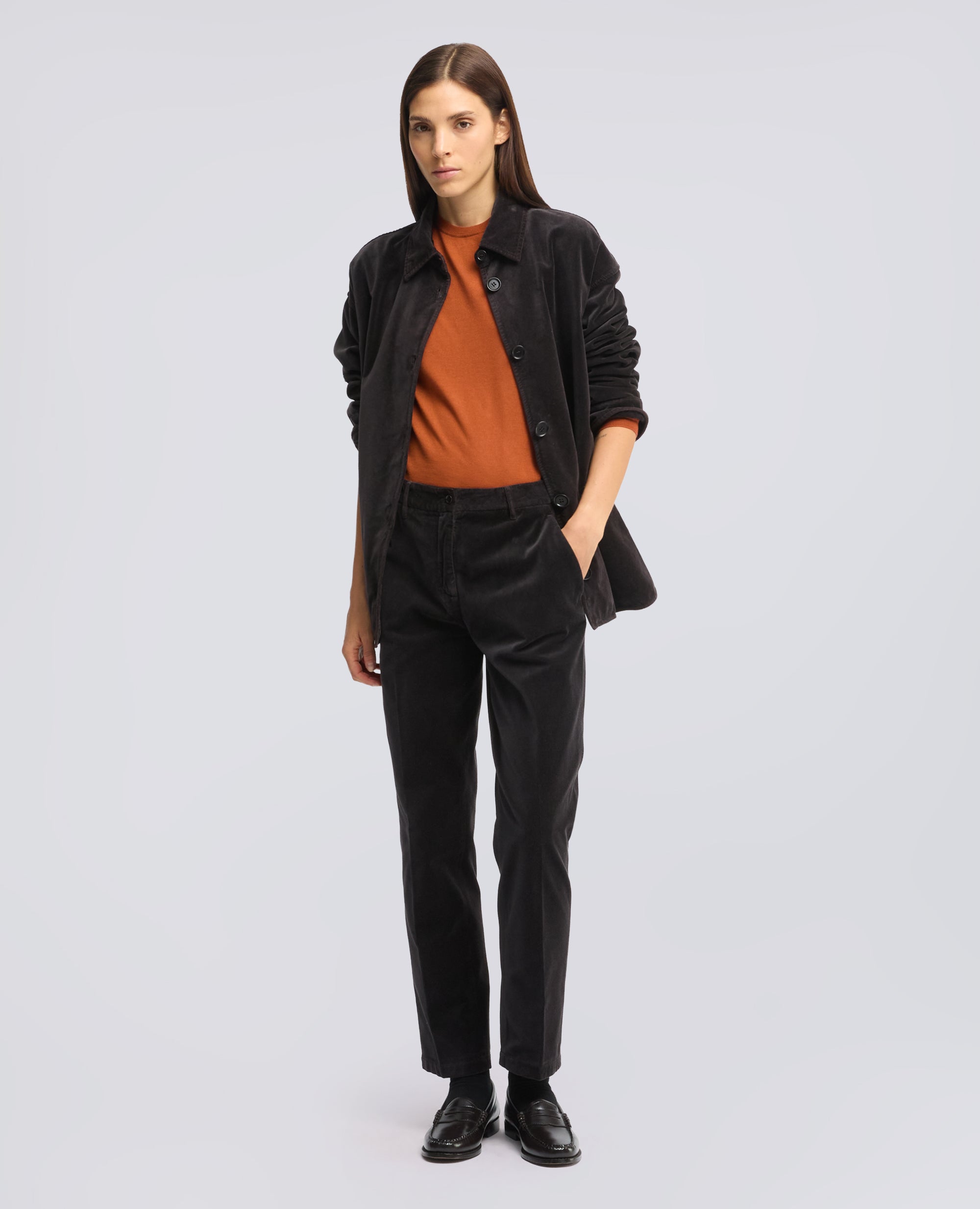 PANTALONE IN VELLUTO LISCIO - MARRONE - ASPESI