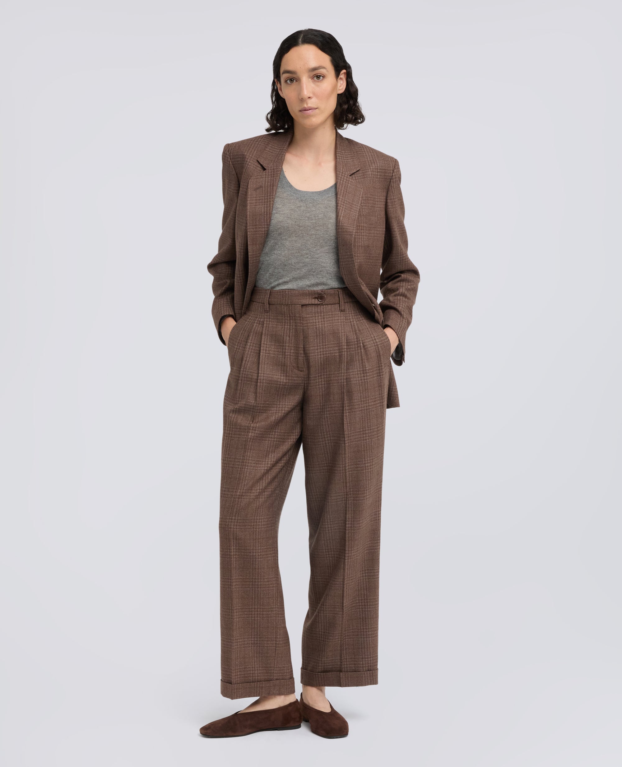 PANTALONE IN TELA DI SETAE LANA VERGINE - MARRONE - ASPESI