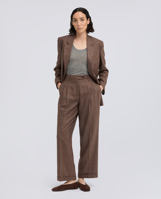 PANTALONE IN TELA DI SETAE LANA VERGINE - MARRONE - ASPESI