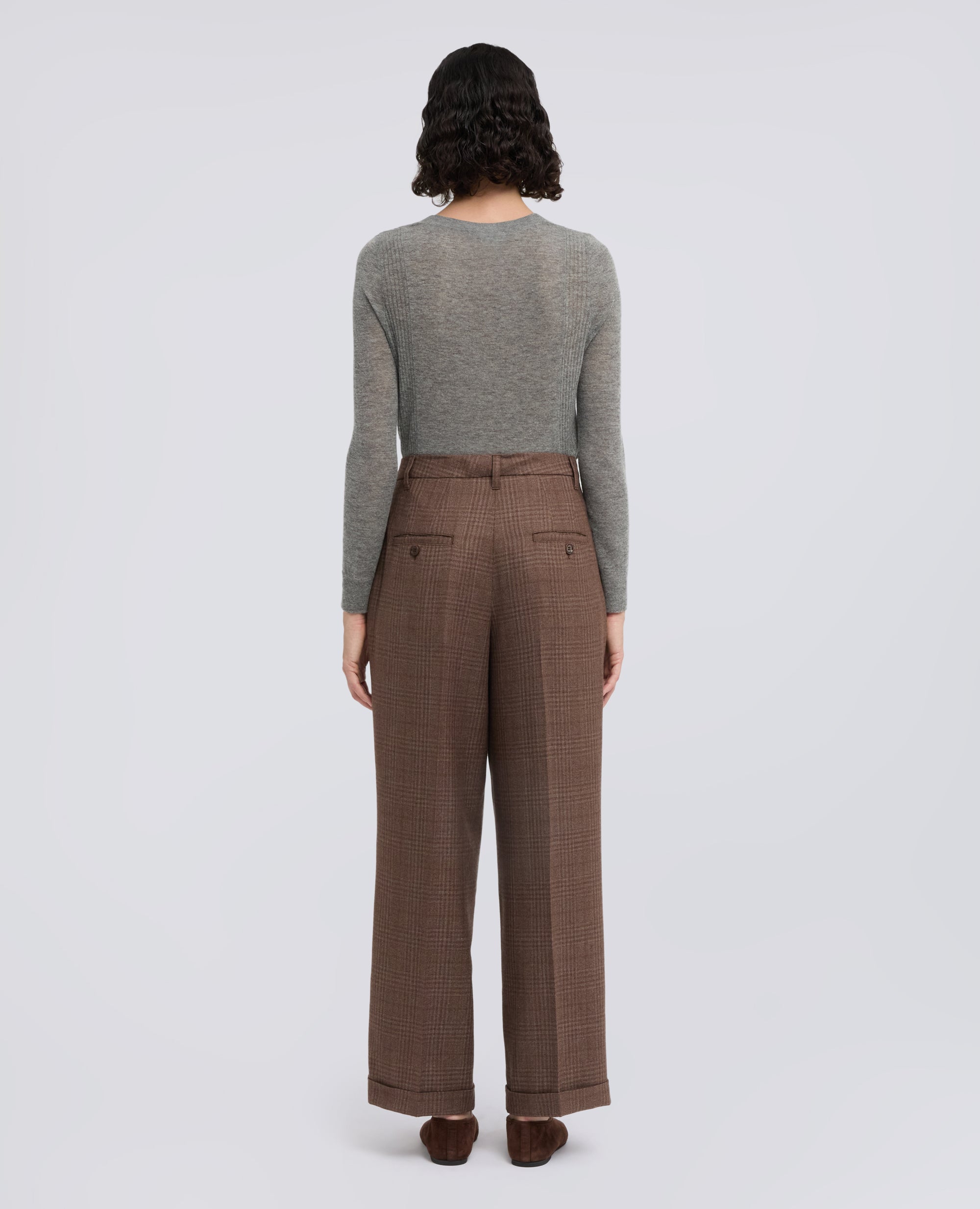 PANTALONE IN TELA DI SETAE LANA VERGINE - MARRONE - ASPESI