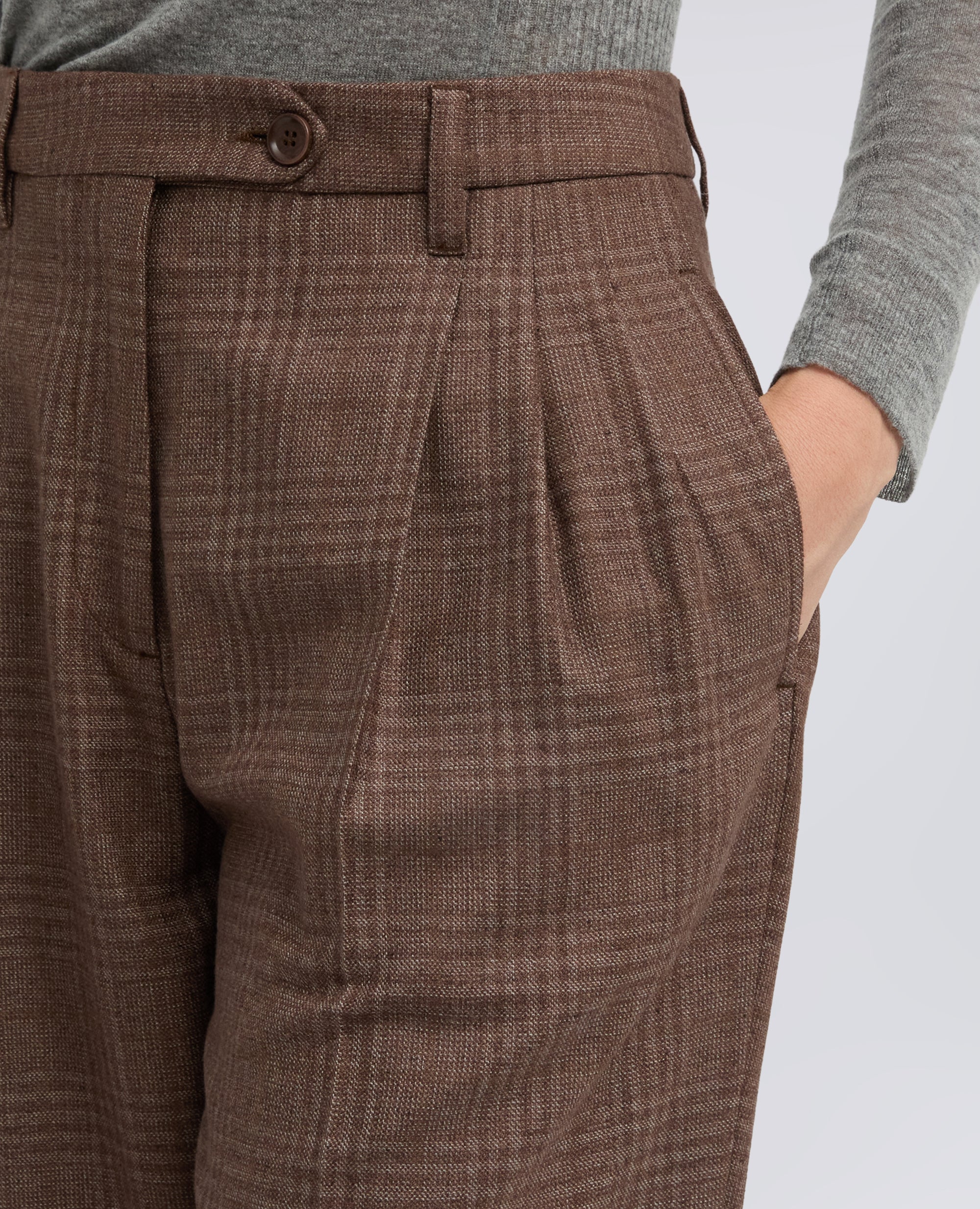 PANTALONE IN TELA DI SETAE LANA VERGINE - MARRONE - ASPESI