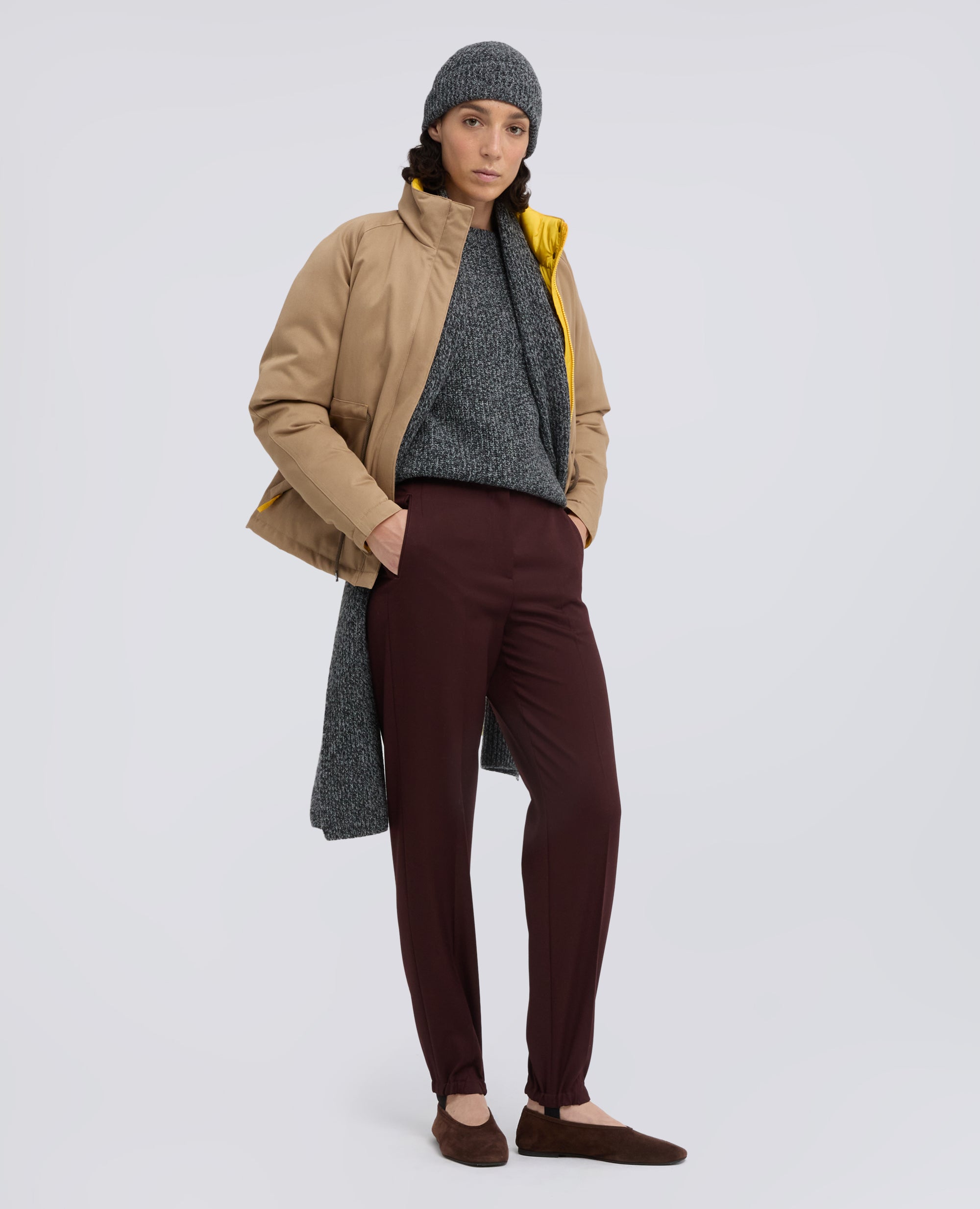 PANTALONE A VITA ALTA IN GABARDINE DI LANA VERGINE - MARRONE - ASPESI