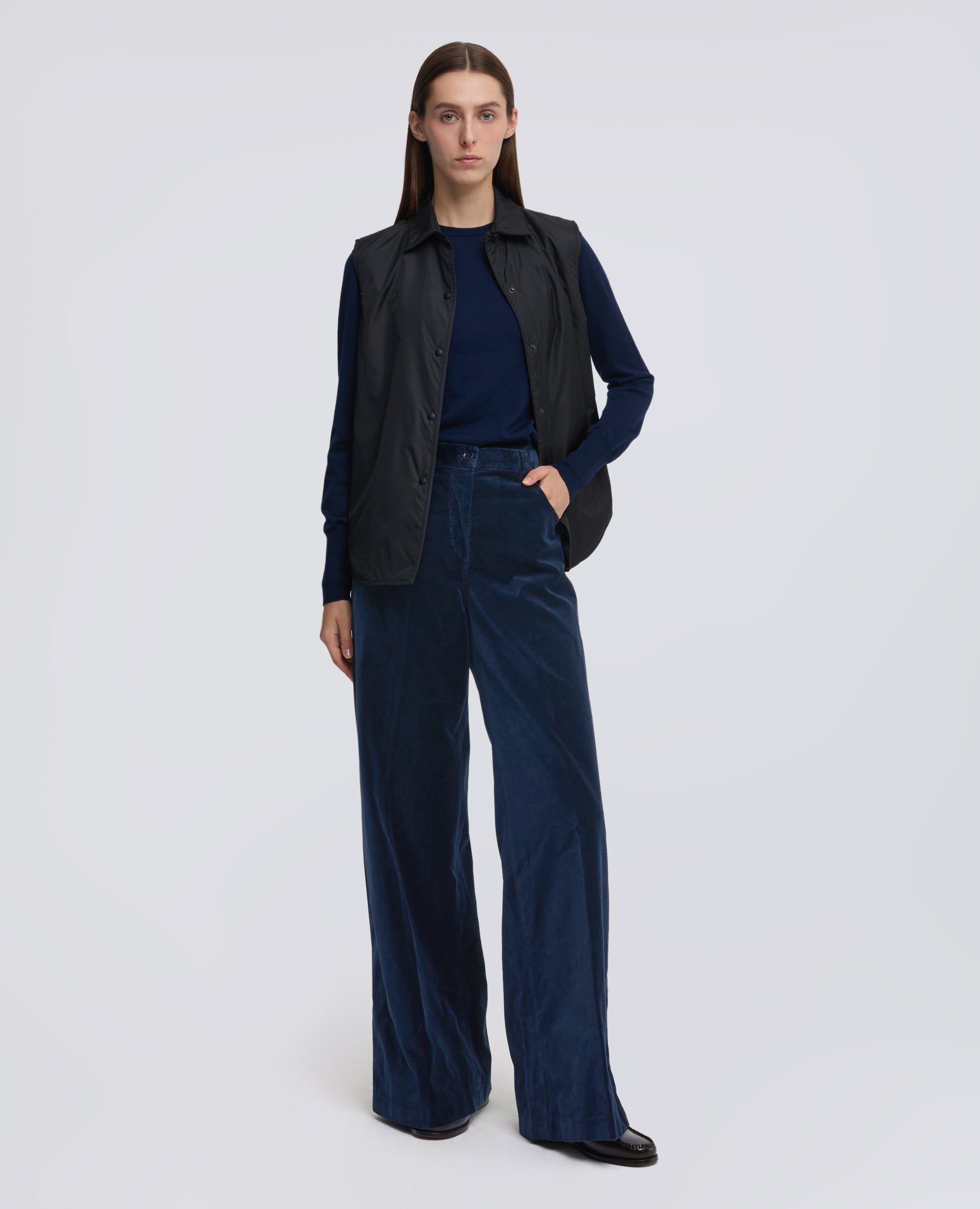 PANTALONE AMPIO IN VELLUTO LISCIO - BLU - ASPESI