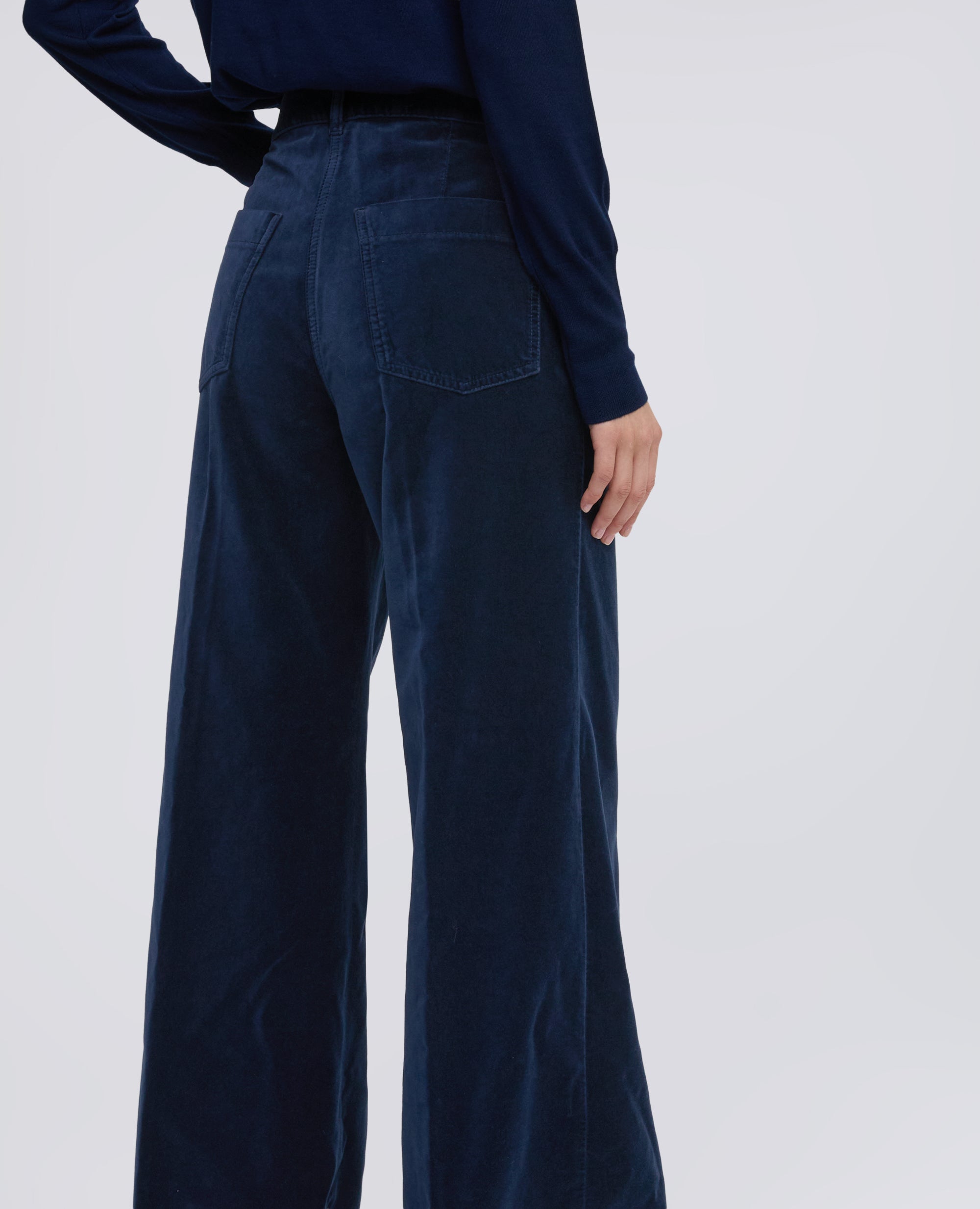 PANTALONE AMPIO IN VELLUTO LISCIO - BLU - ASPESI