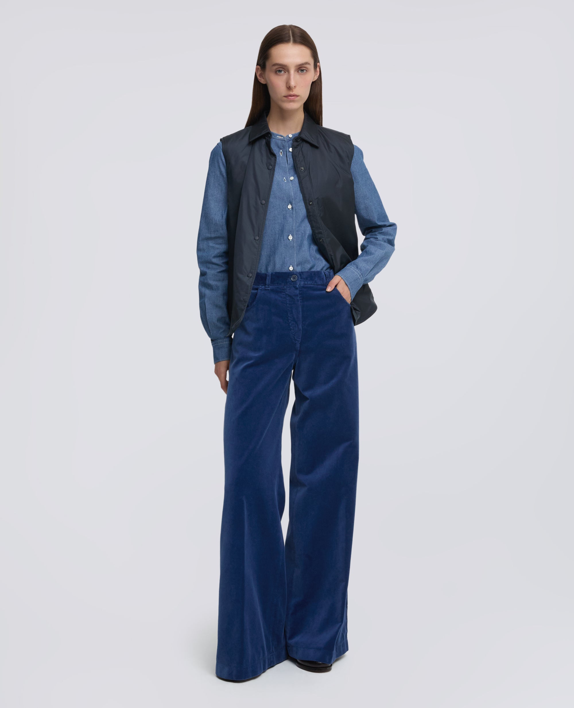 PANTALONE AMPIO IN VELLUTO LISCIO - BLU - ASPESI