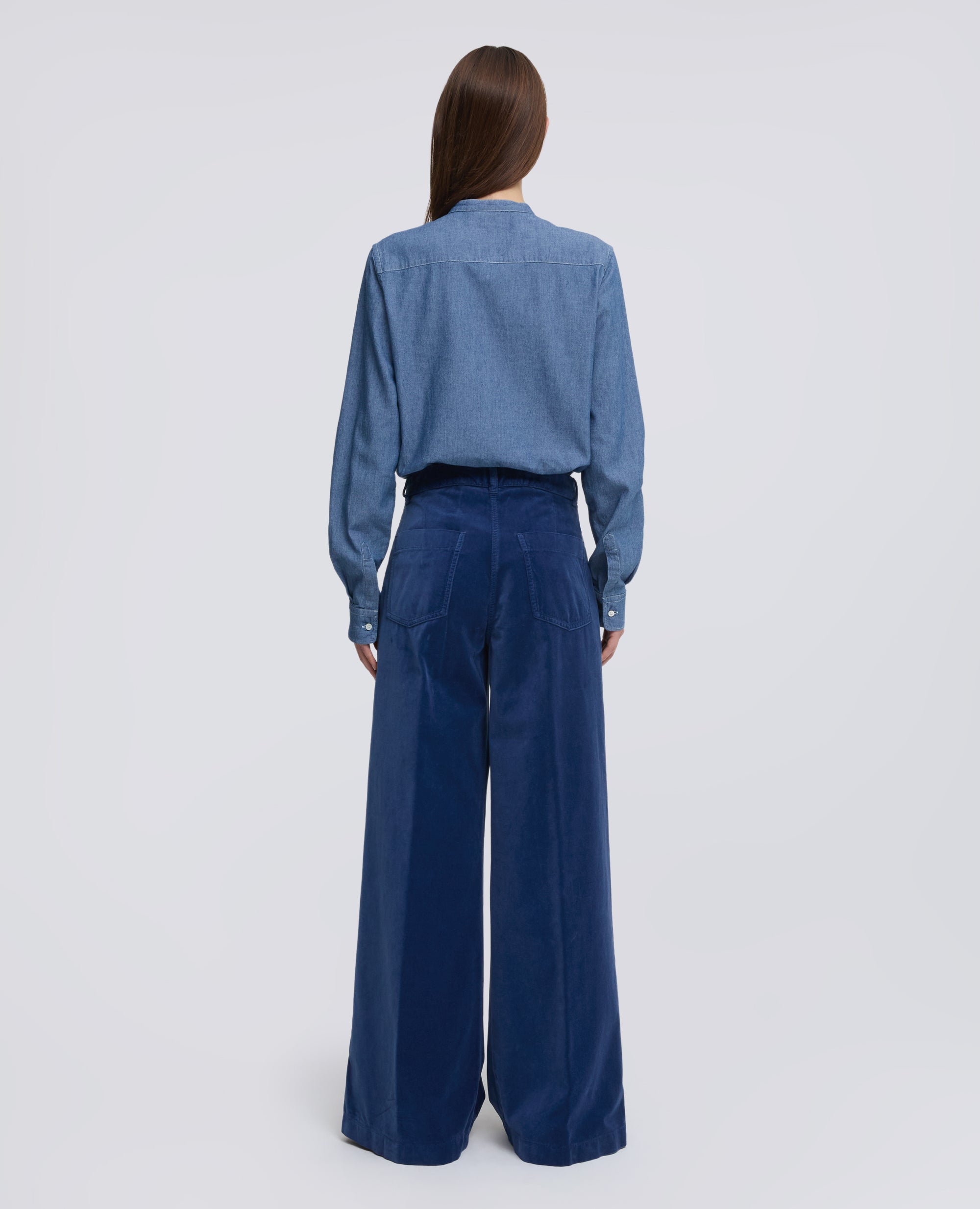 PANTALONE AMPIO IN VELLUTO LISCIO - BLU - ASPESI