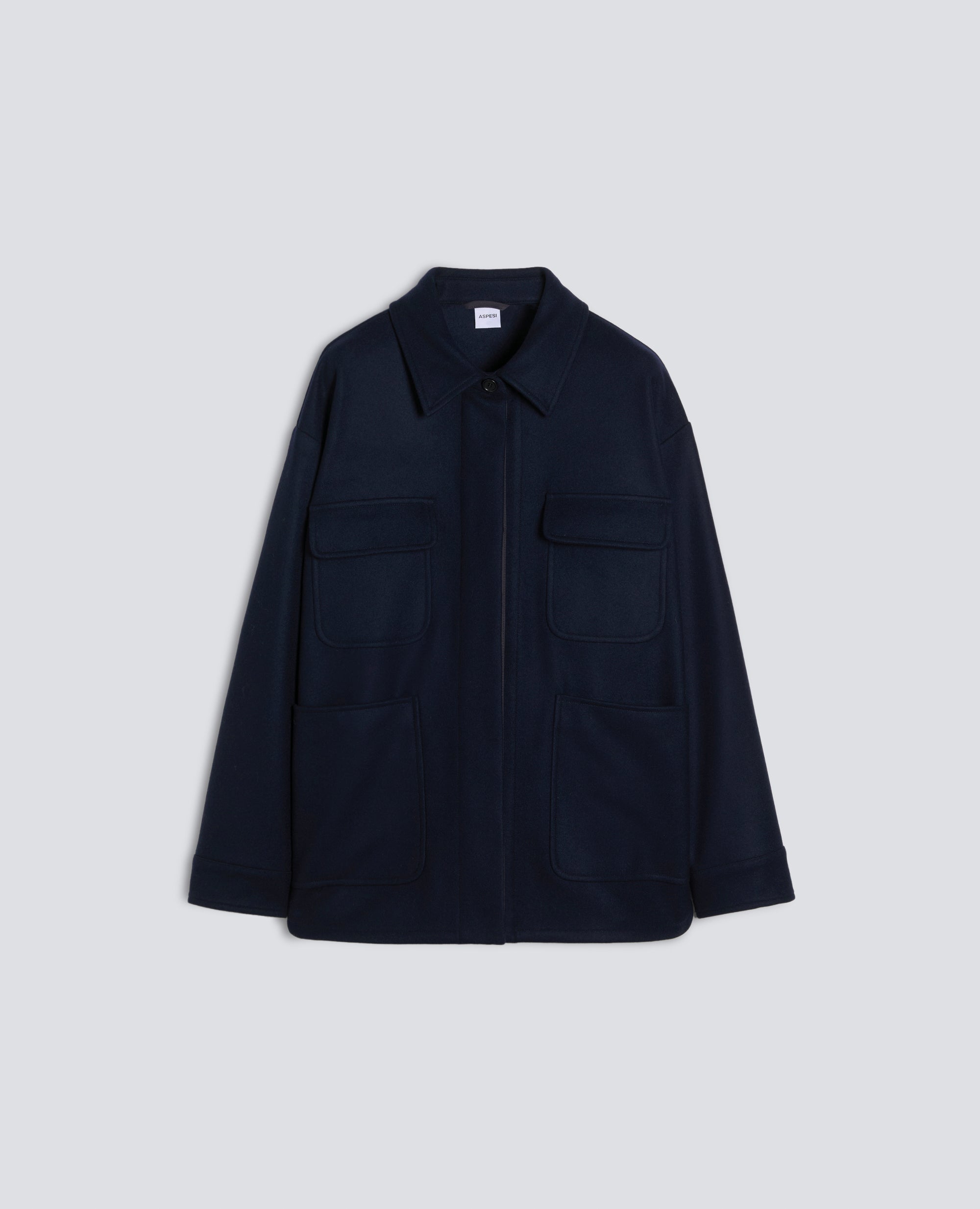 GIACCA CAMICIA IN DOUBLE DI LANA EFFETTO BEAVER - BLU - ASPESI