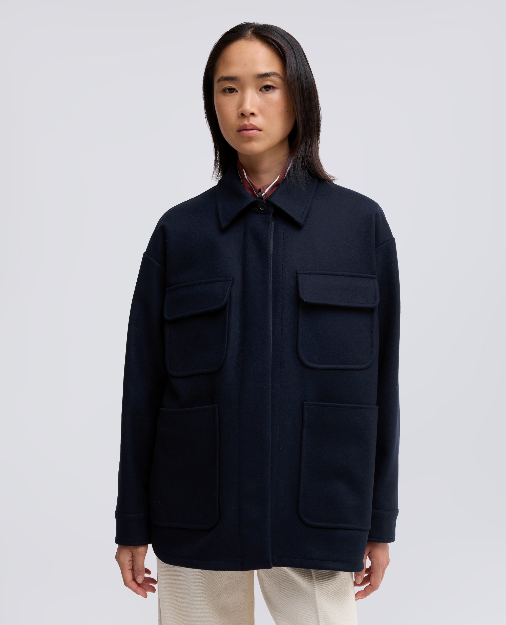 GIACCA CAMICIA IN DOUBLE DI LANA EFFETTO BEAVER - BLU - ASPESI