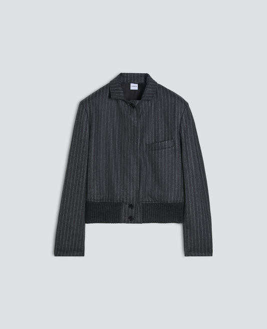 VESTE EN FLANELLE À RAYURES DE LAINE VIERGE - GRIGIO - ASPESI