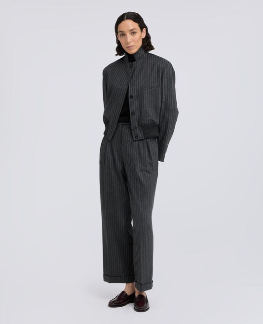 VESTE EN FLANELLE À RAYURES DE LAINE VIERGE - GRIGIO - ASPESI