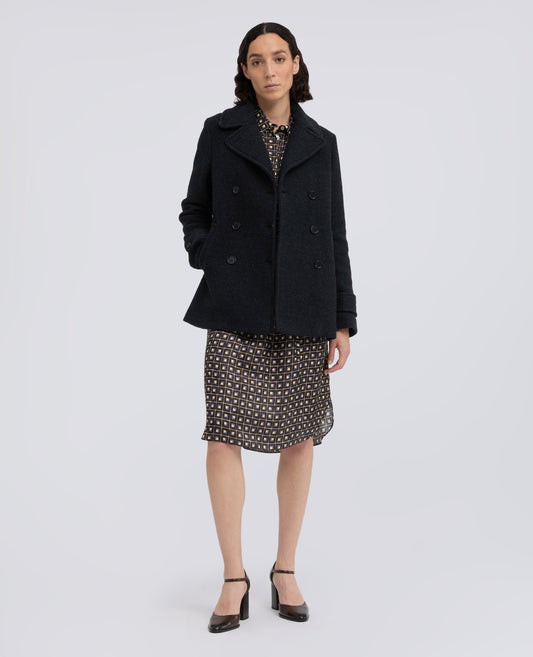 CABAN EN PURE LAINE VIERGE BOUILLIE - BLU - ASPESI