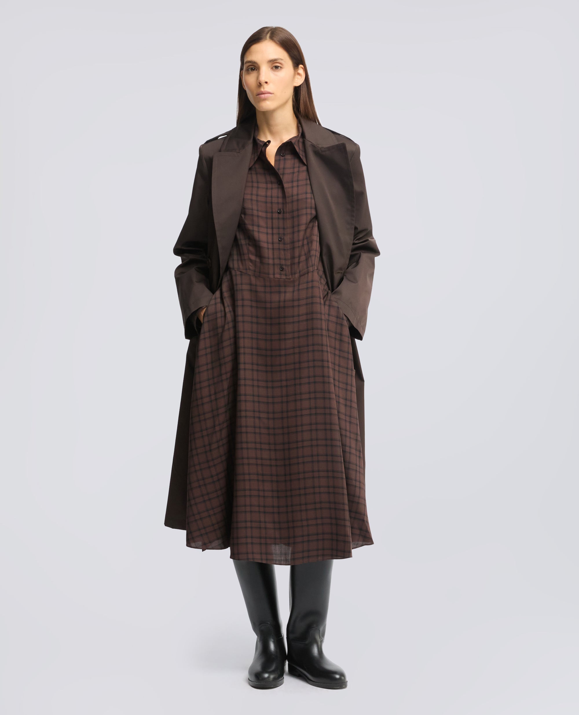 ABITO MIDI IN MODAL CON MOTIVO CHECK - MARRONE - ASPESI