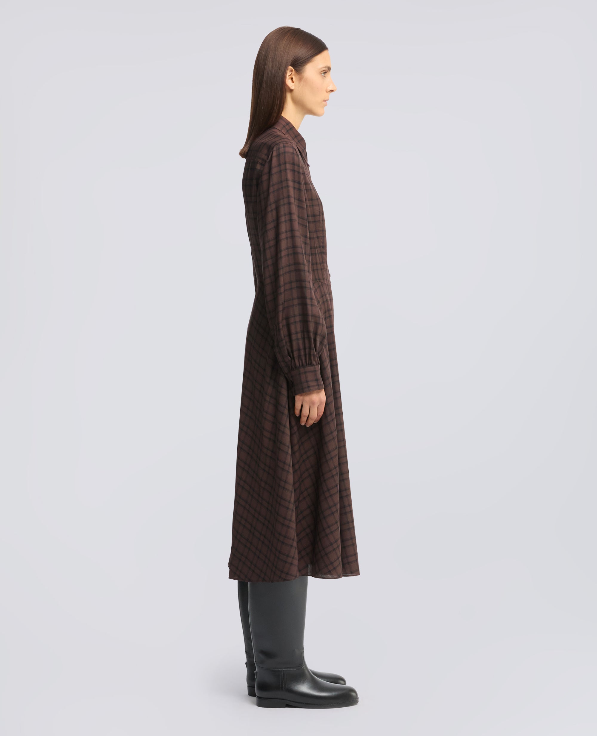 ABITO MIDI IN MODAL CON MOTIVO CHECK - MARRONE - ASPESI