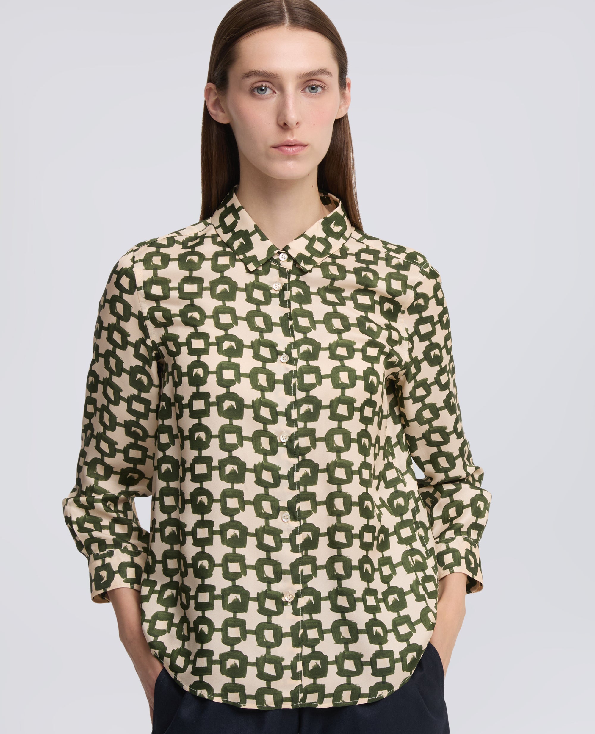 CAMICIA IN TWILL DI VISCOSA SETA STAMPATO - VERDE - ASPESI