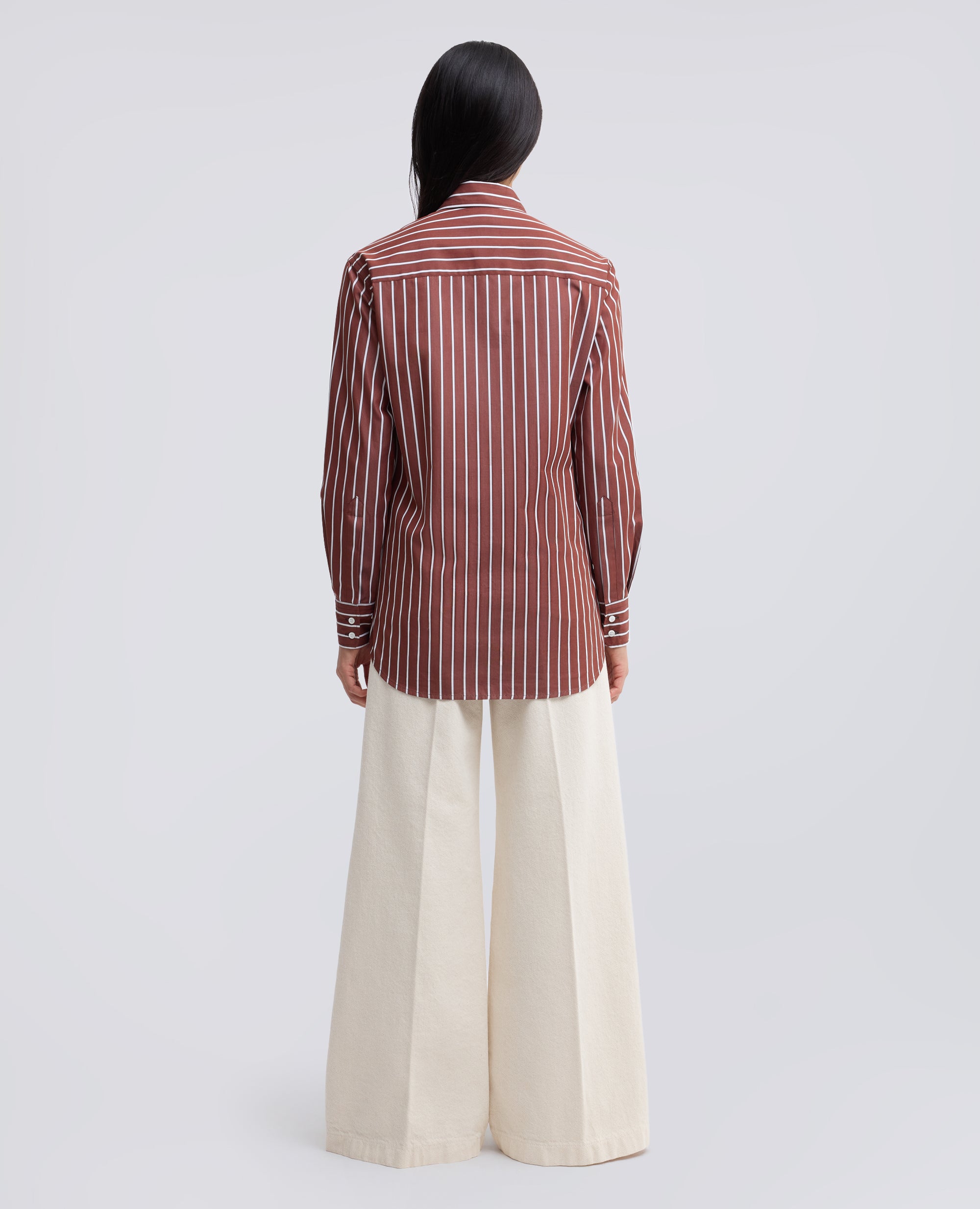 CHEMISE EN POPELINE DE COTON À RAYURES - MARRONE - ASPESI