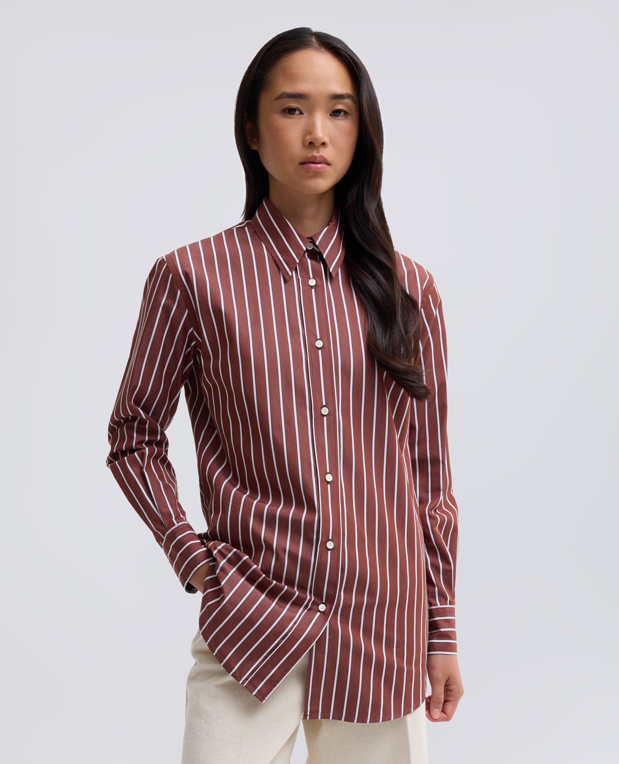 CHEMISE EN POPELINE DE COTON À RAYURES - MARRONE - ASPESI