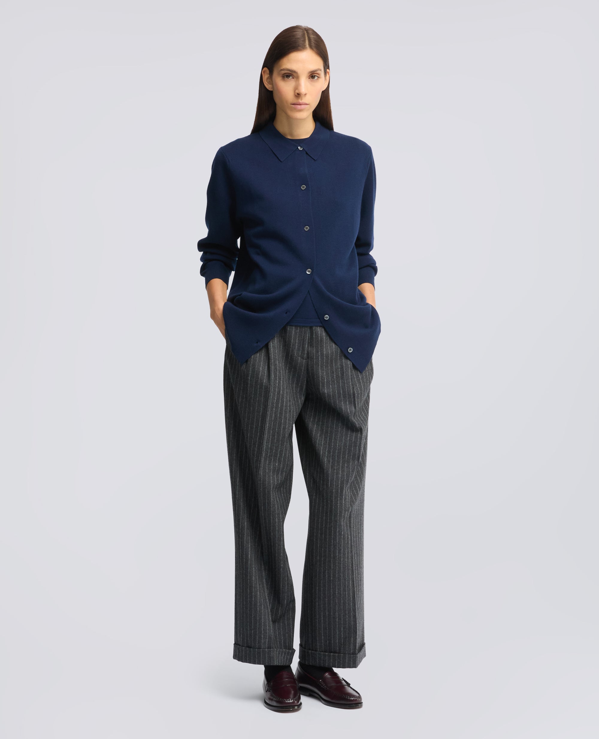 CARDIGAN A CAMICIA IN LANA MERINO - BLU - ASPESI