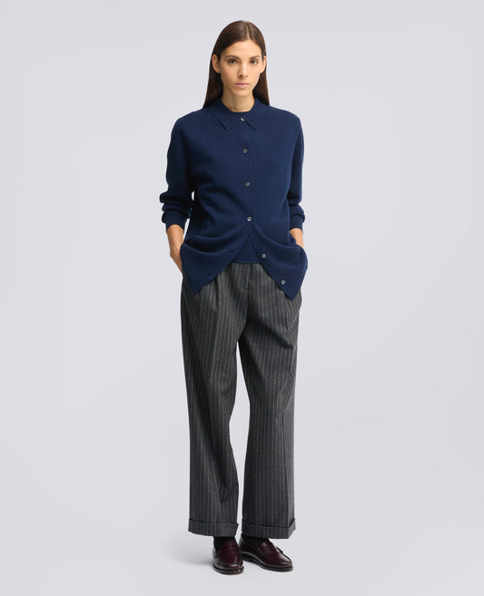 CARDIGAN MODELE CHEMISE EN LAINE MERINOS - BLU - ASPESI