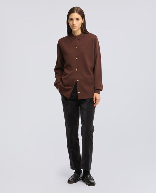 CARDIGAN A CAMICIA IN LANA MERINO - MARRONE - ASPESI