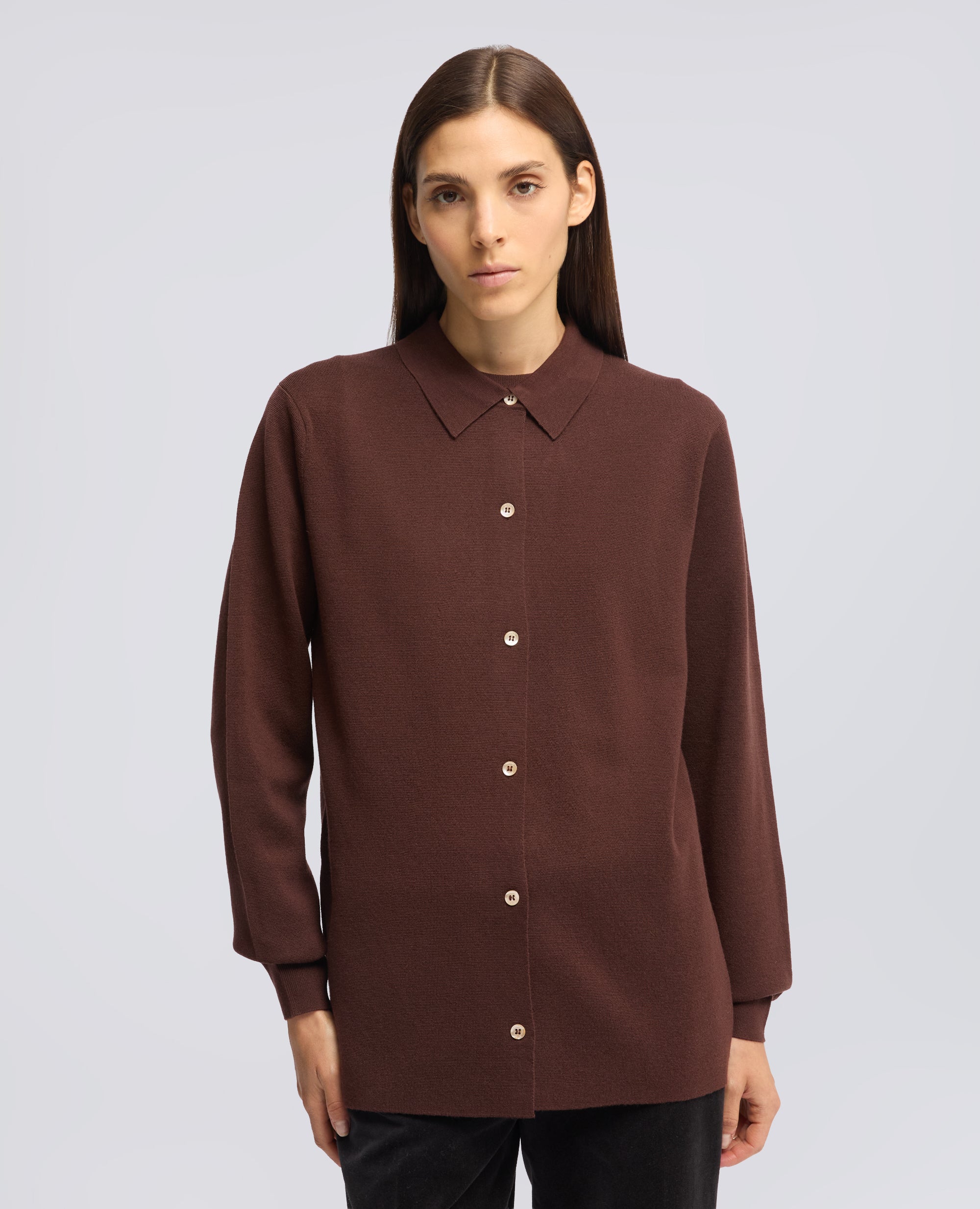 CARDIGAN A CAMICIA IN LANA MERINO - MARRONE - ASPESI