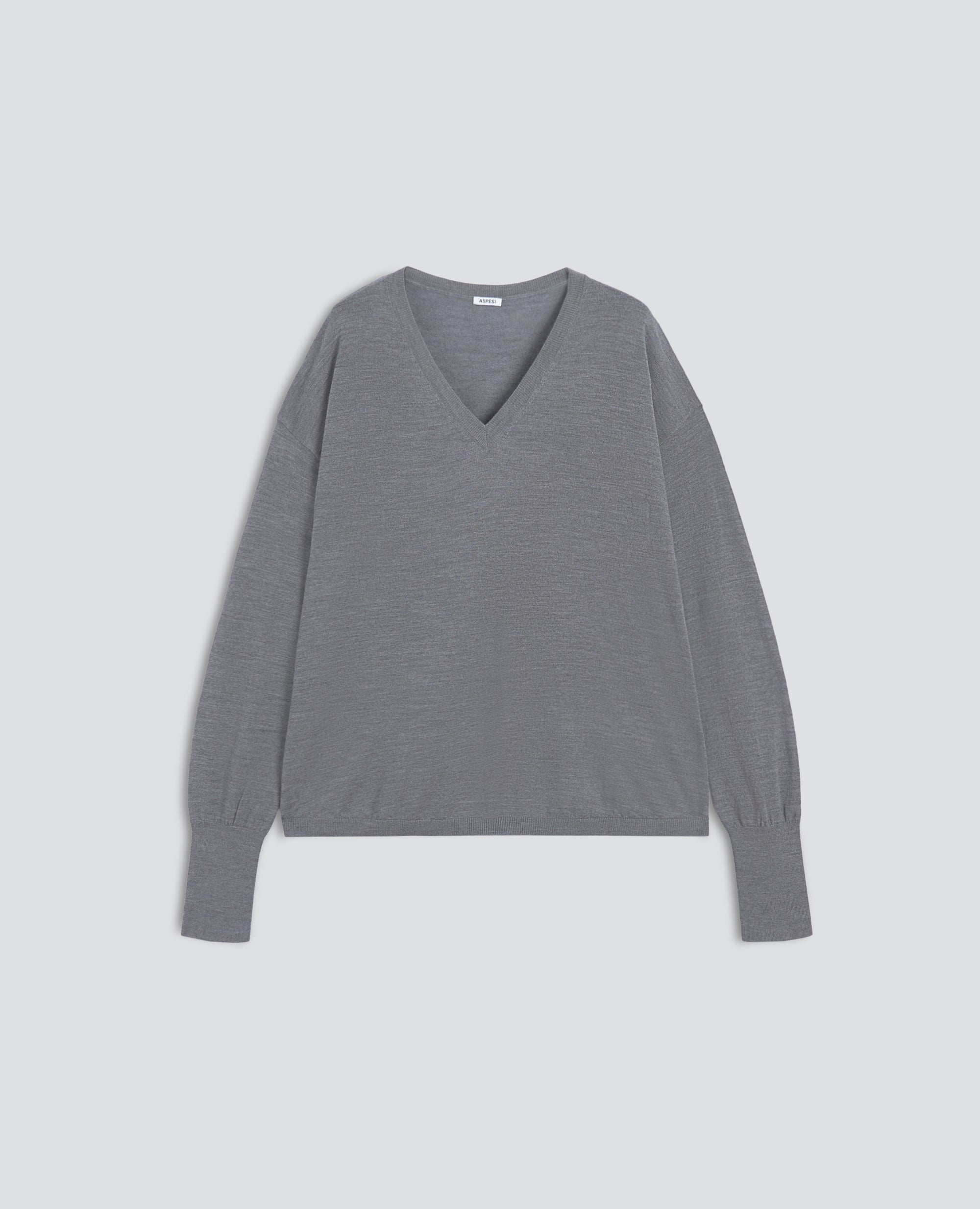 MAGLIA CON SCOLLO A V IN LANA MERINO - GRIGIO - ASPESI