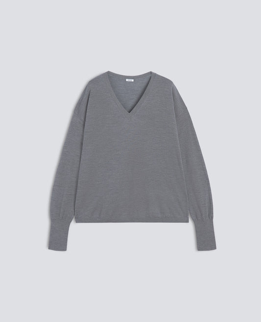 PULL A ENCOLURE EN V EN LAINE MERINOS - GRIGIO - ASPESI