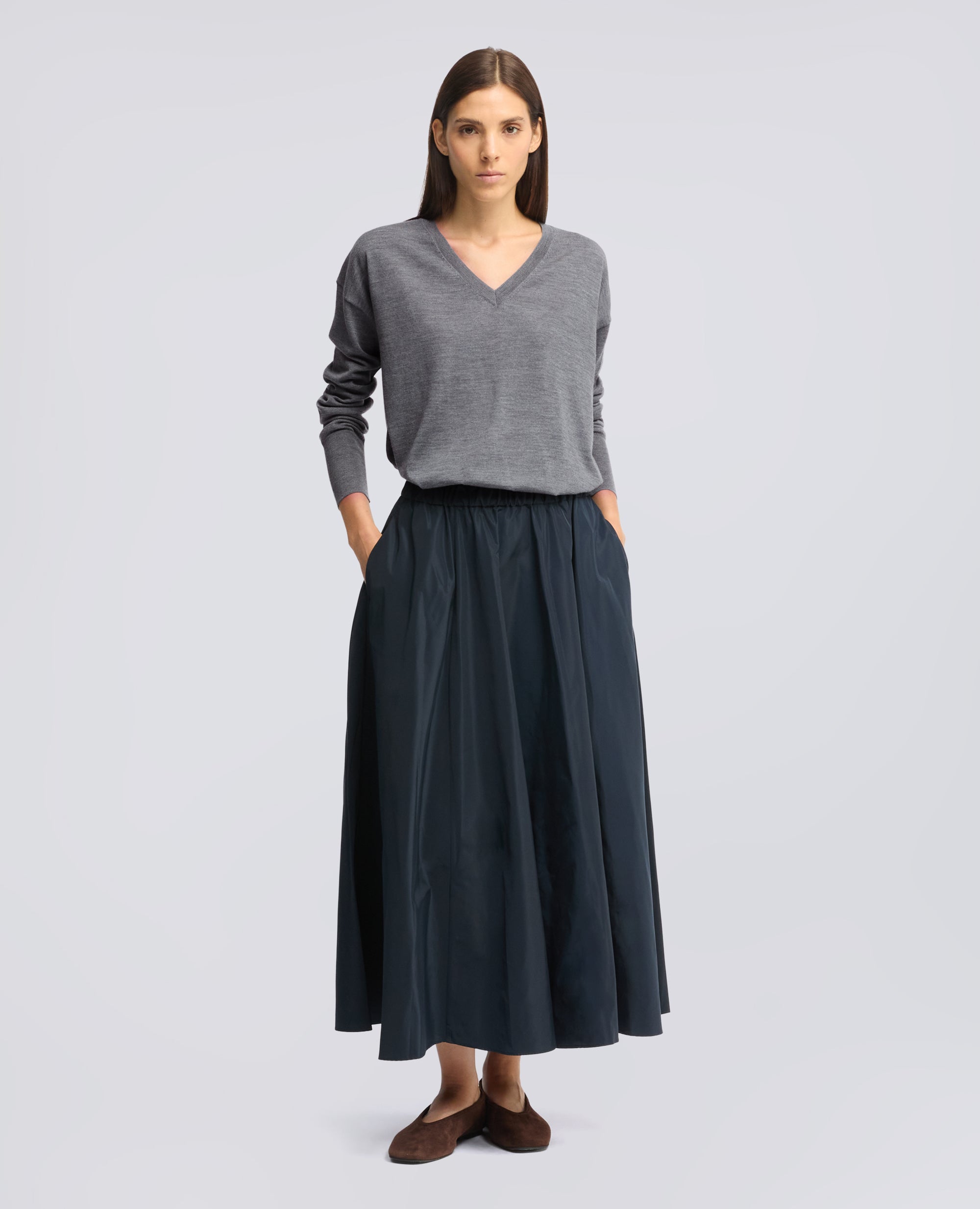 MAGLIA CON SCOLLO A V IN LANA MERINO - GRIGIO - ASPESI