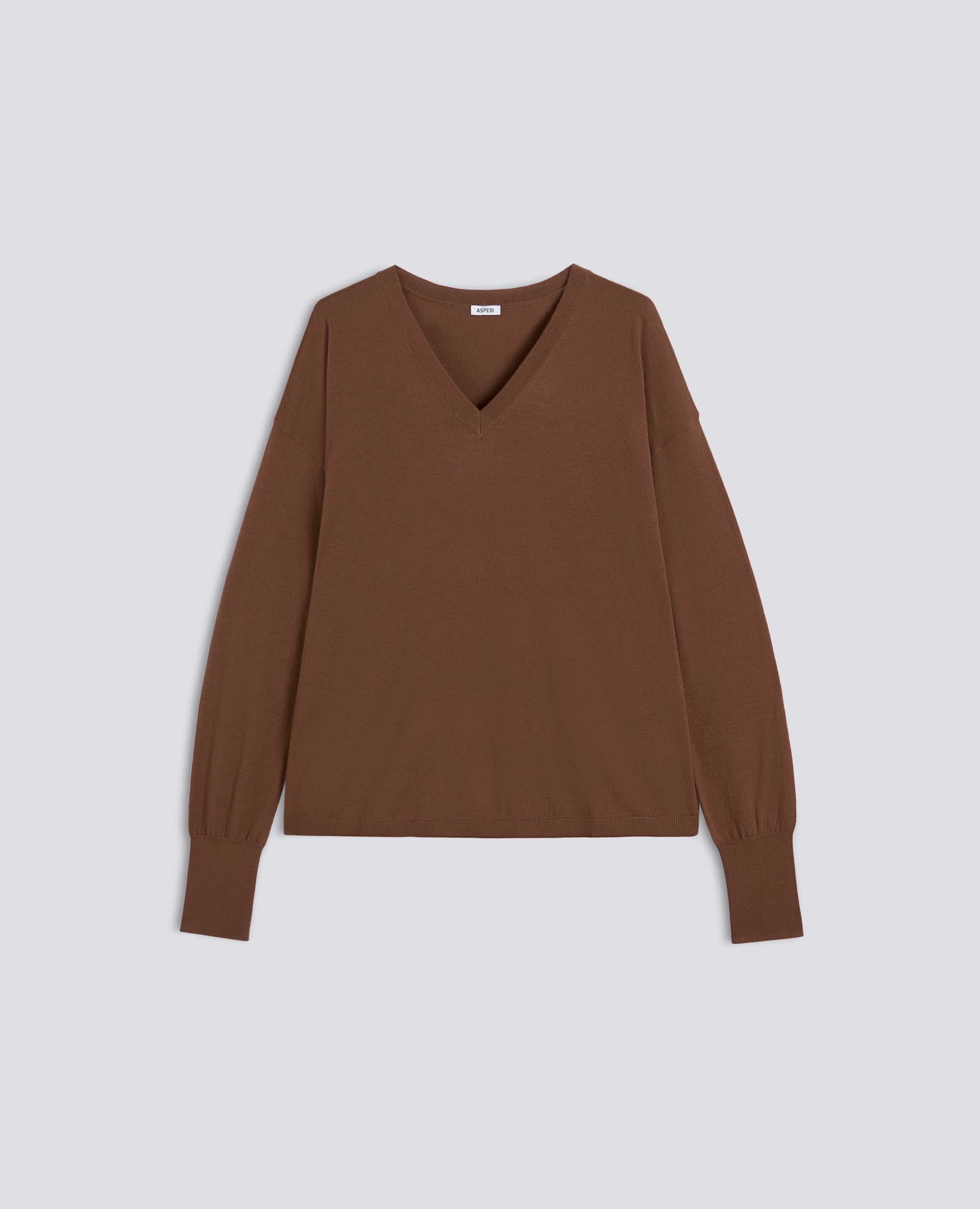 MAGLIA CON SCOLLO A V IN LANA MERINO - MARRONE - ASPESI