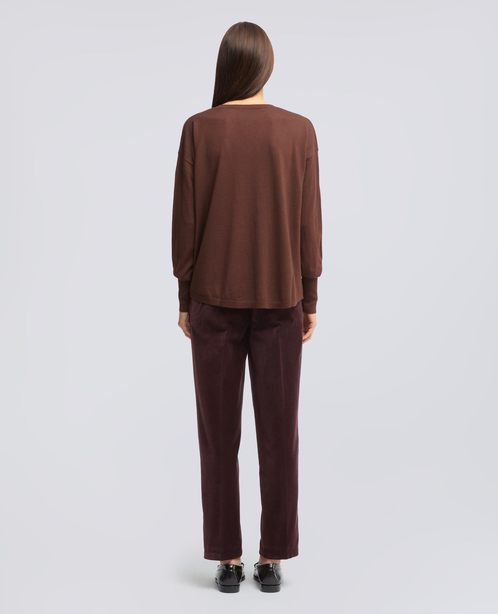 MAGLIA CON SCOLLO A V IN LANA MERINO - MARRONE - ASPESI