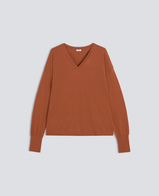 MAGLIA CON SCOLLO A V IN LANA MERINO - ARANCIO - ASPESI