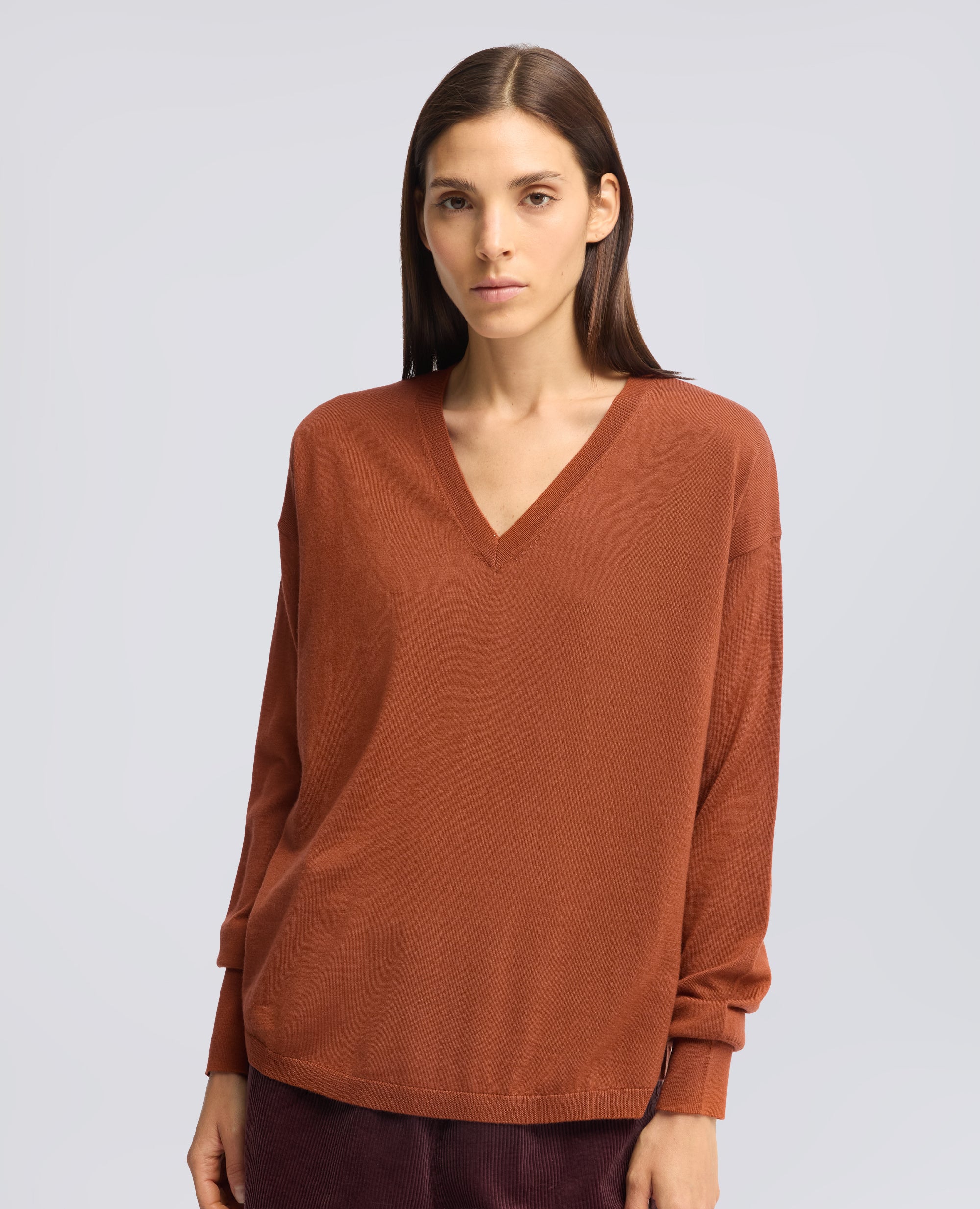 MAGLIA CON SCOLLO A V IN LANA MERINO - ARANCIO - ASPESI