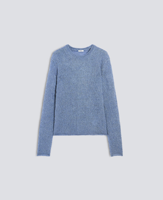 GERIPPTER RUNDHALS-STRICKPULLOVER AUS MOHAIR UND WOLLE - AZZURRO - ASPESI