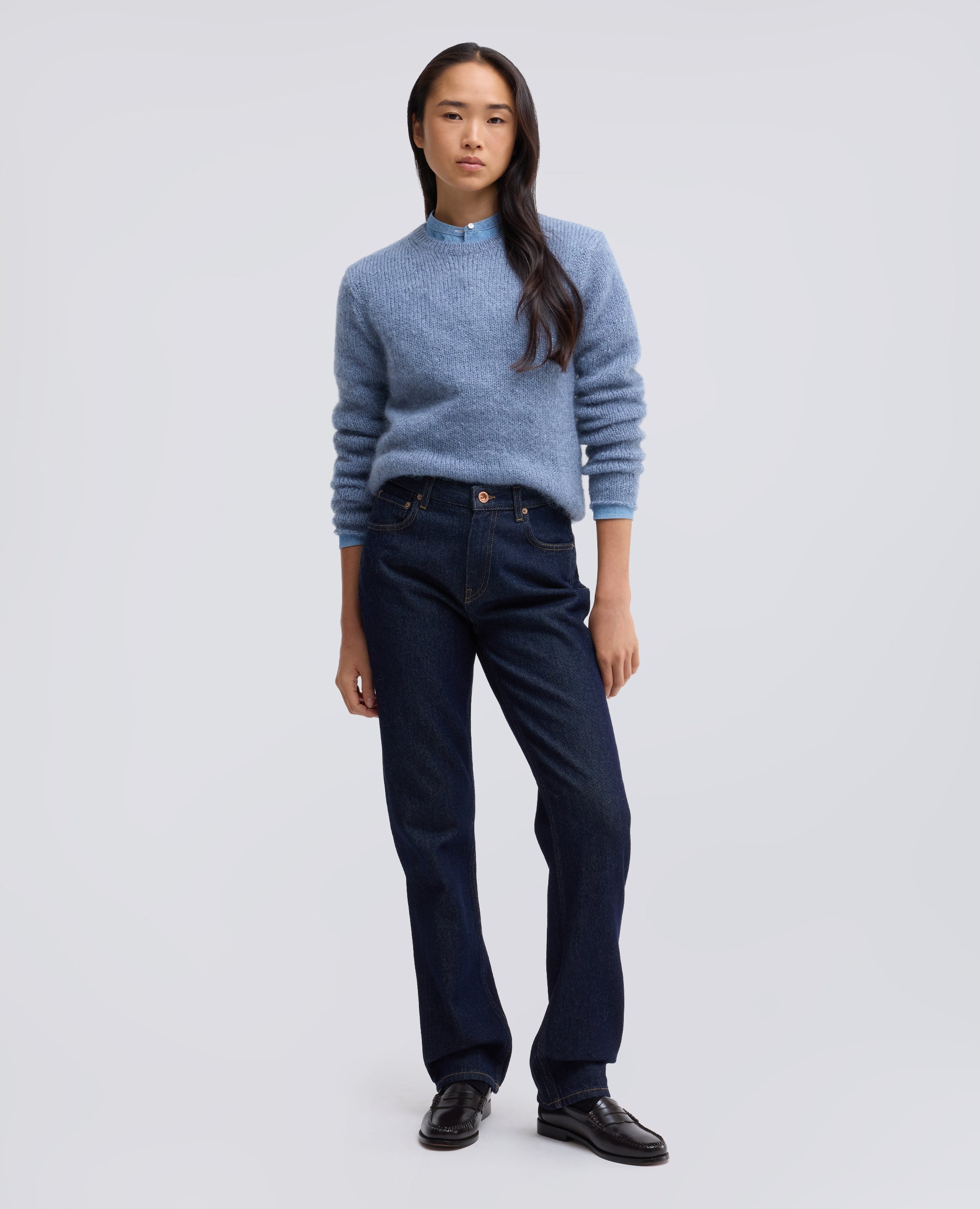 MAGLIA GIROCOLLO A COSTE IN MOHAIR E LANA - AZZURRO - ASPESI