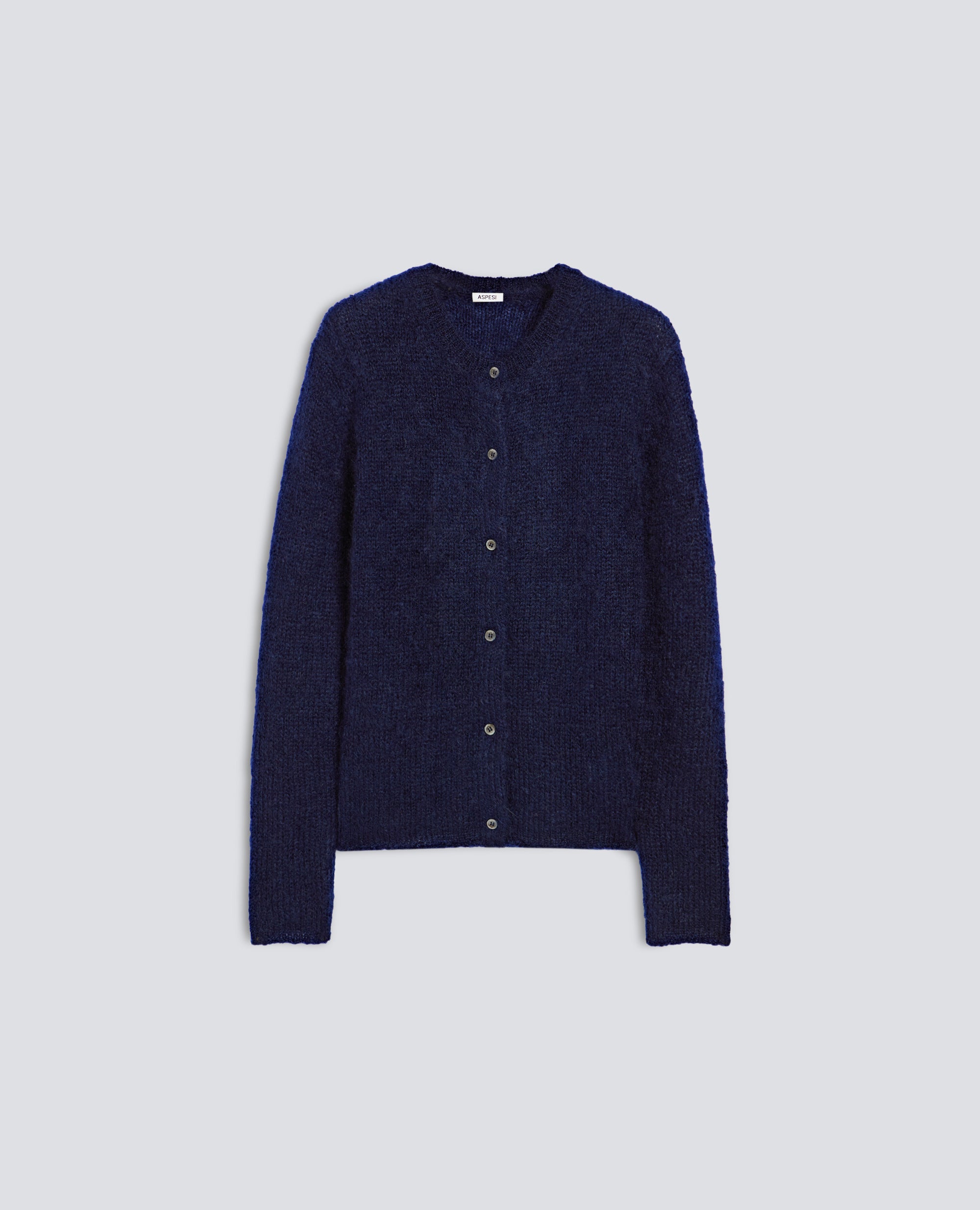 CARDIGAN GIROCOLLO DI MAGLIA IN MOHAIR E LANA - BLU - ASPESI