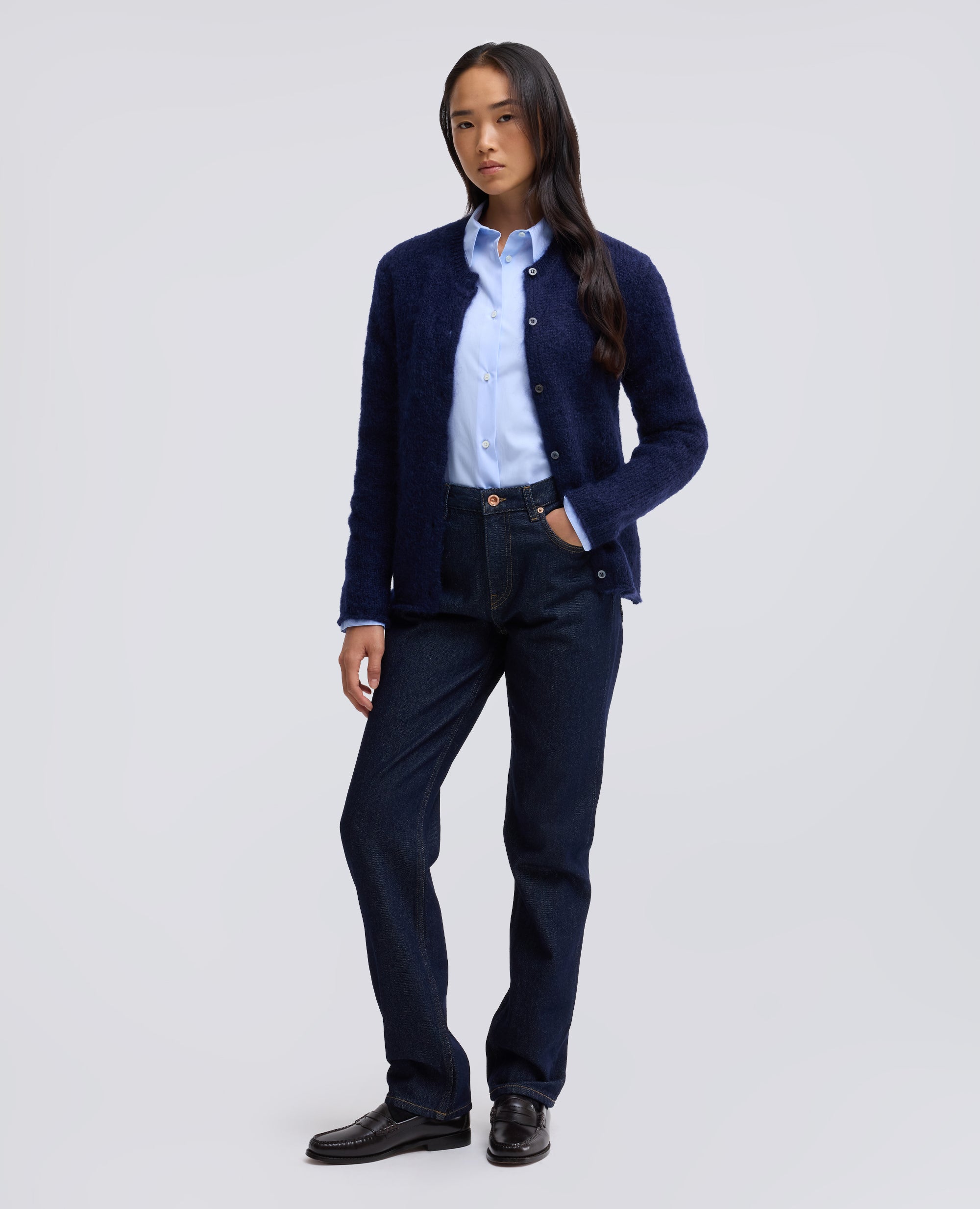CARDIGAN GIROCOLLO DI MAGLIA IN MOHAIR E LANA - BLU - ASPESI