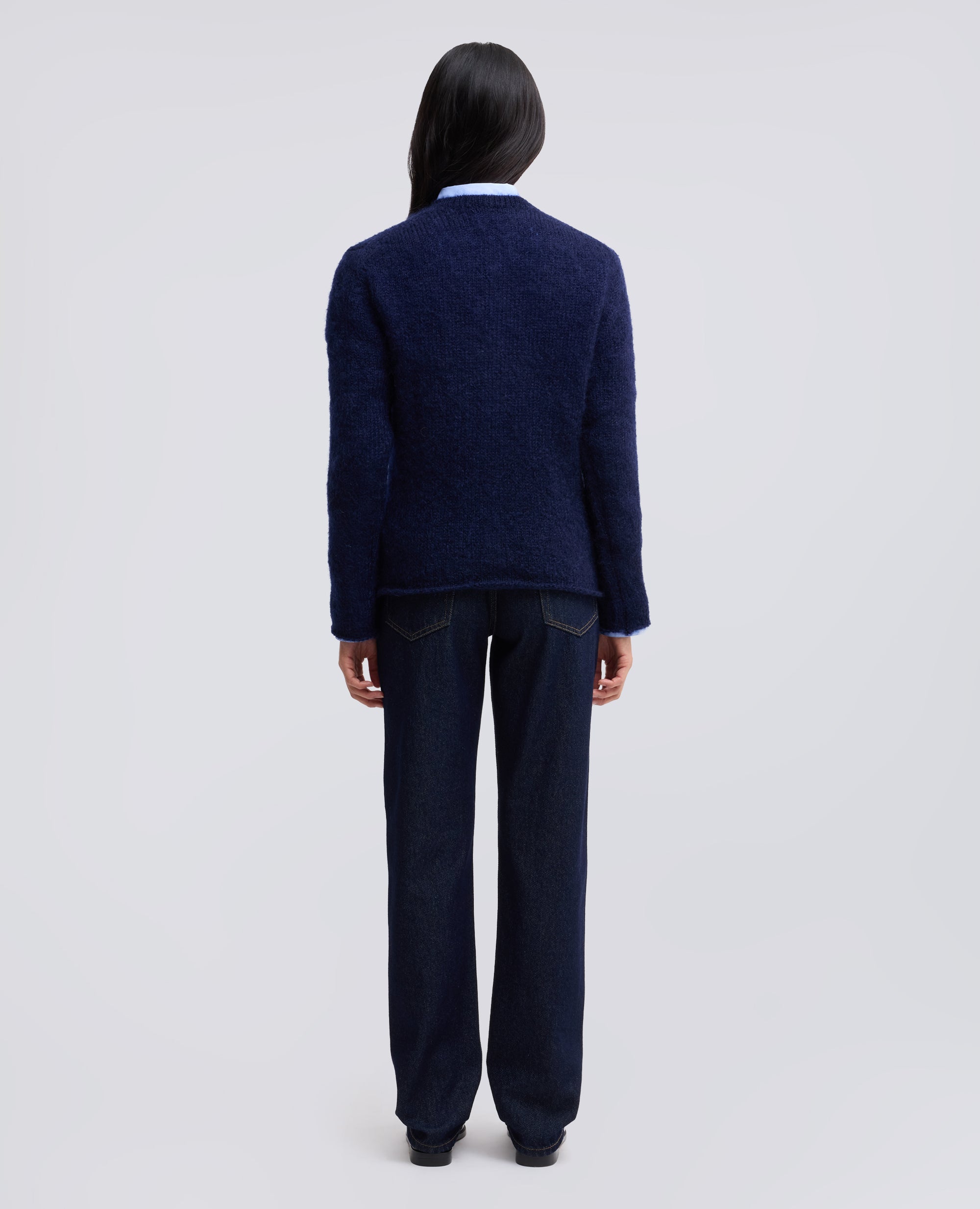 CARDIGAN GIROCOLLO DI MAGLIA IN MOHAIR E LANA - BLU - ASPESI