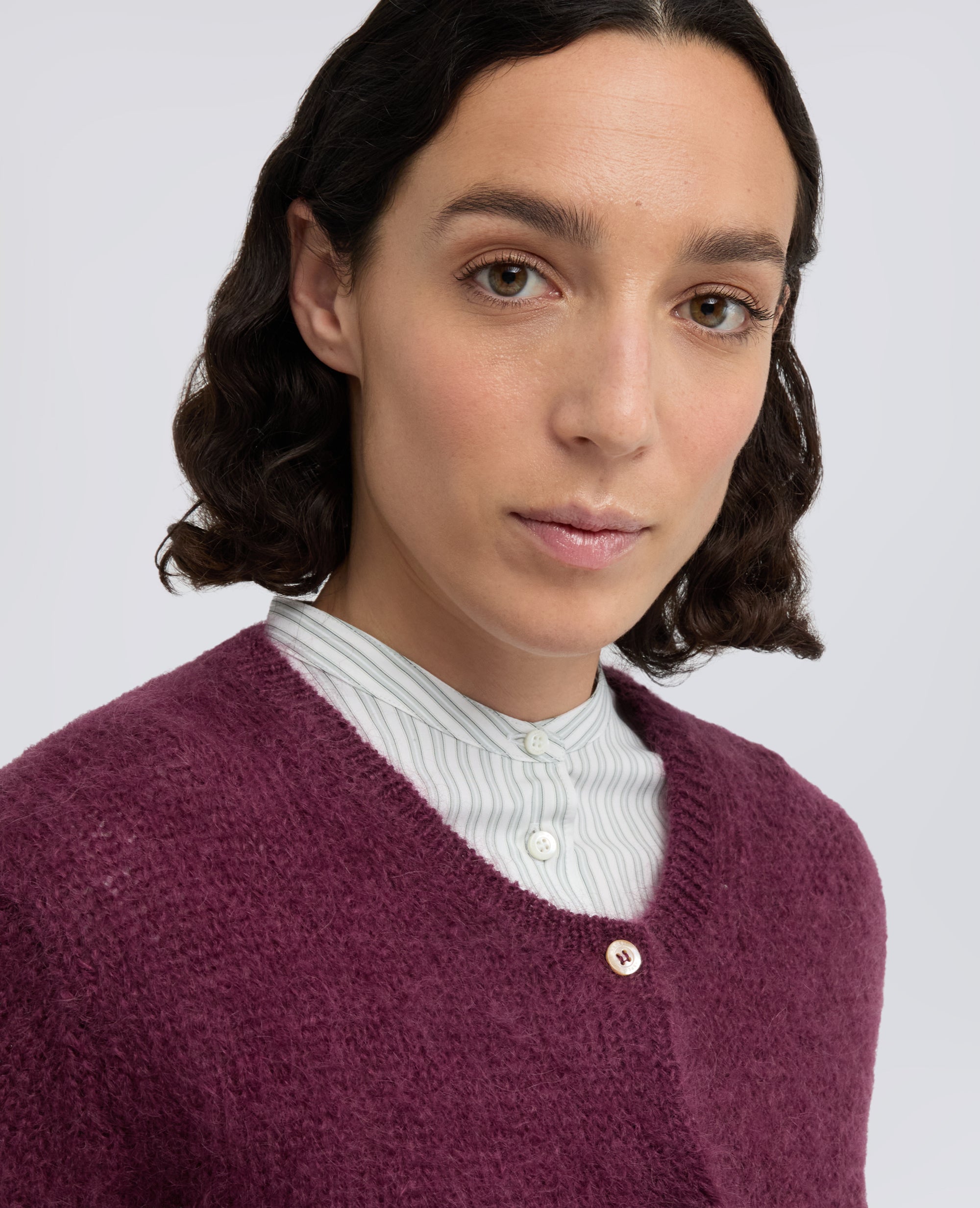 CARDIGAN GIROCOLLO DI MAGLIA IN MOHAIR E LANA - ROSSO - ASPESI