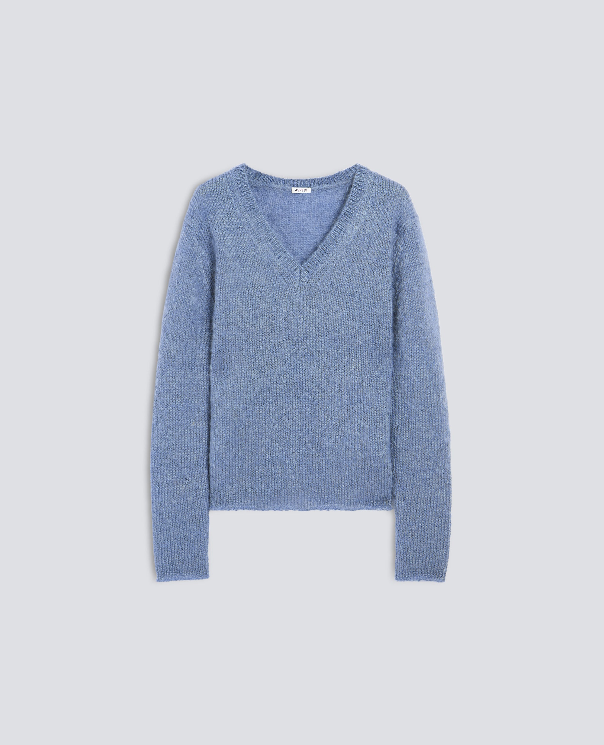 MAGLIA SCOLLO A -V- IN MOHAIR E LANA - AZZURRO - ASPESI
