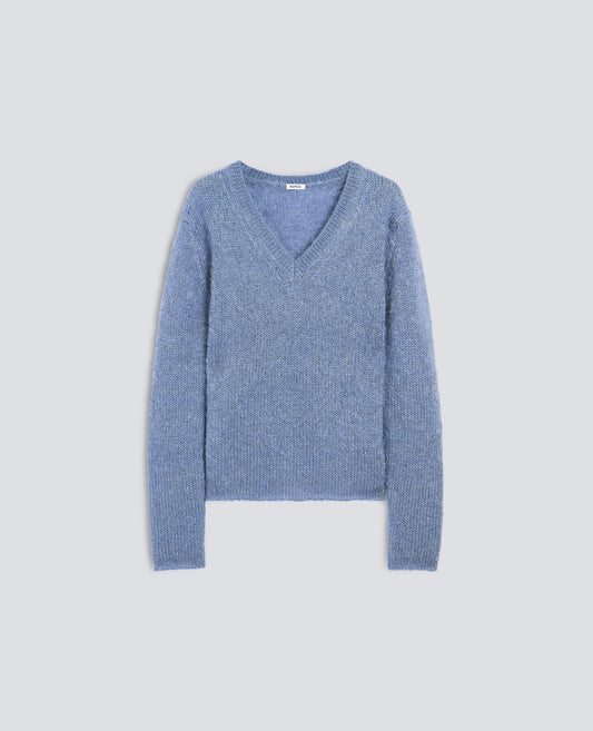 PULL COL EN V EN MOHAIR ET LAINE - AZZURRO - ASPESI