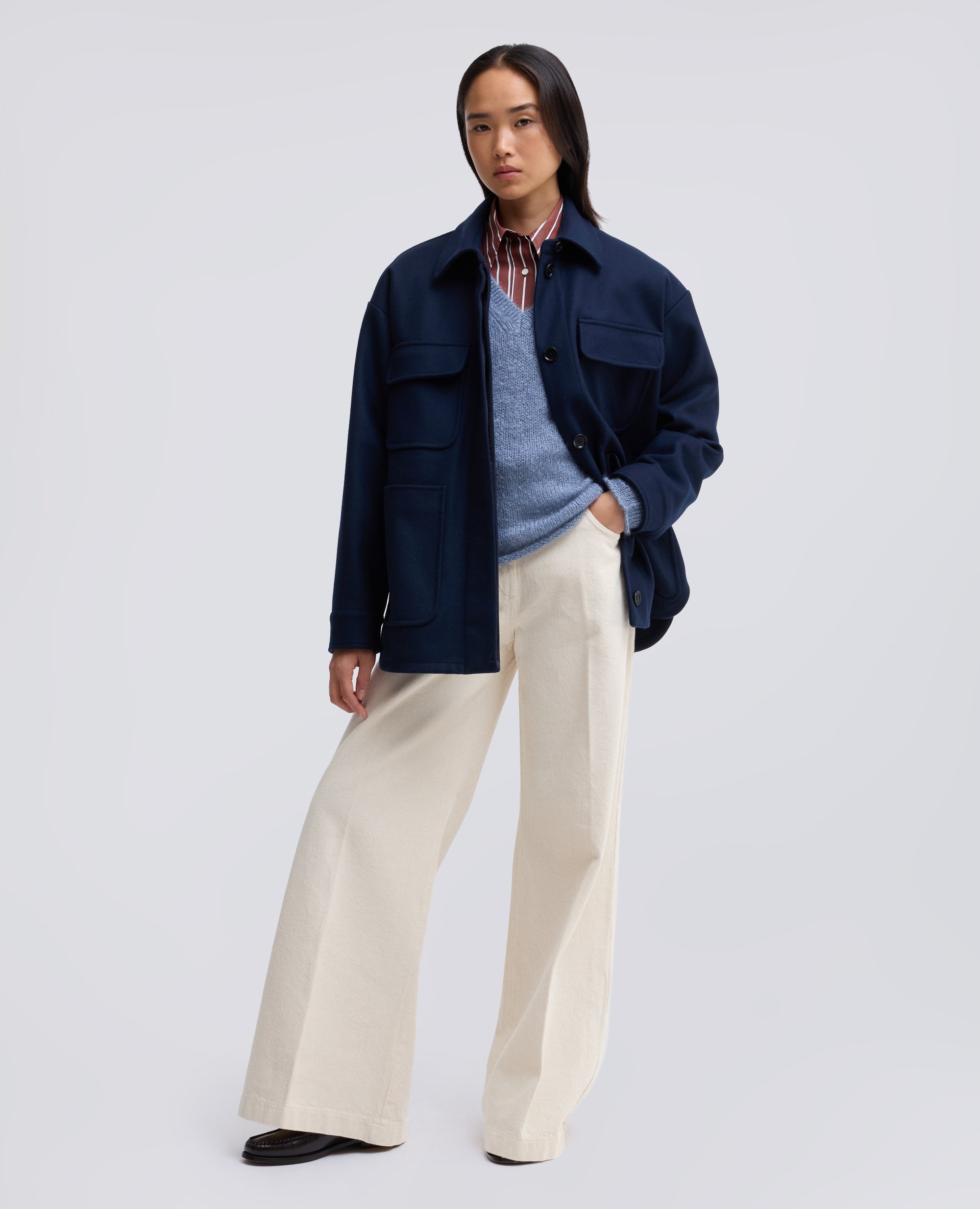 MAGLIA SCOLLO A -V- IN MOHAIR E LANA - AZZURRO - ASPESI