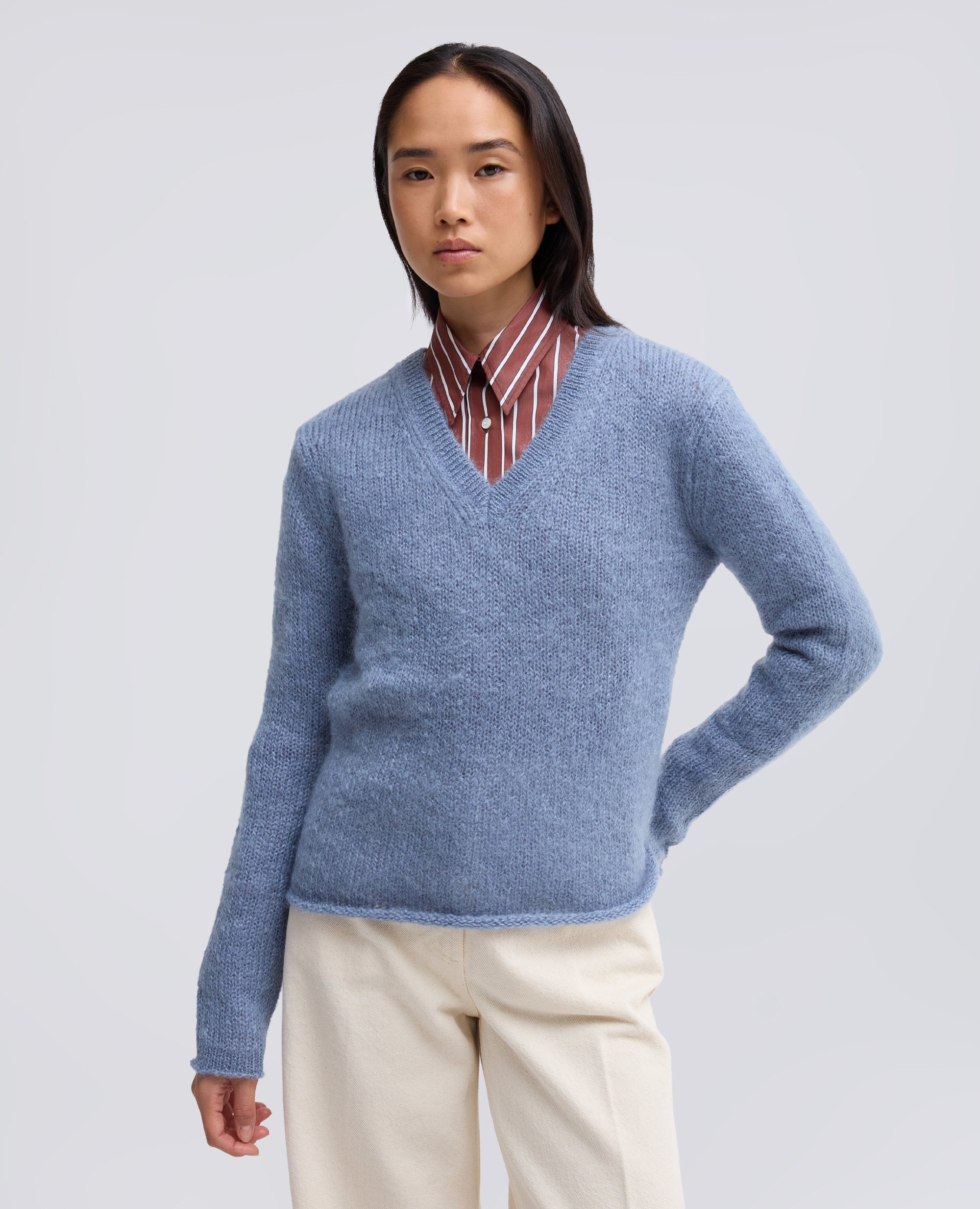 MAGLIA SCOLLO A -V- IN MOHAIR E LANA - AZZURRO - ASPESI