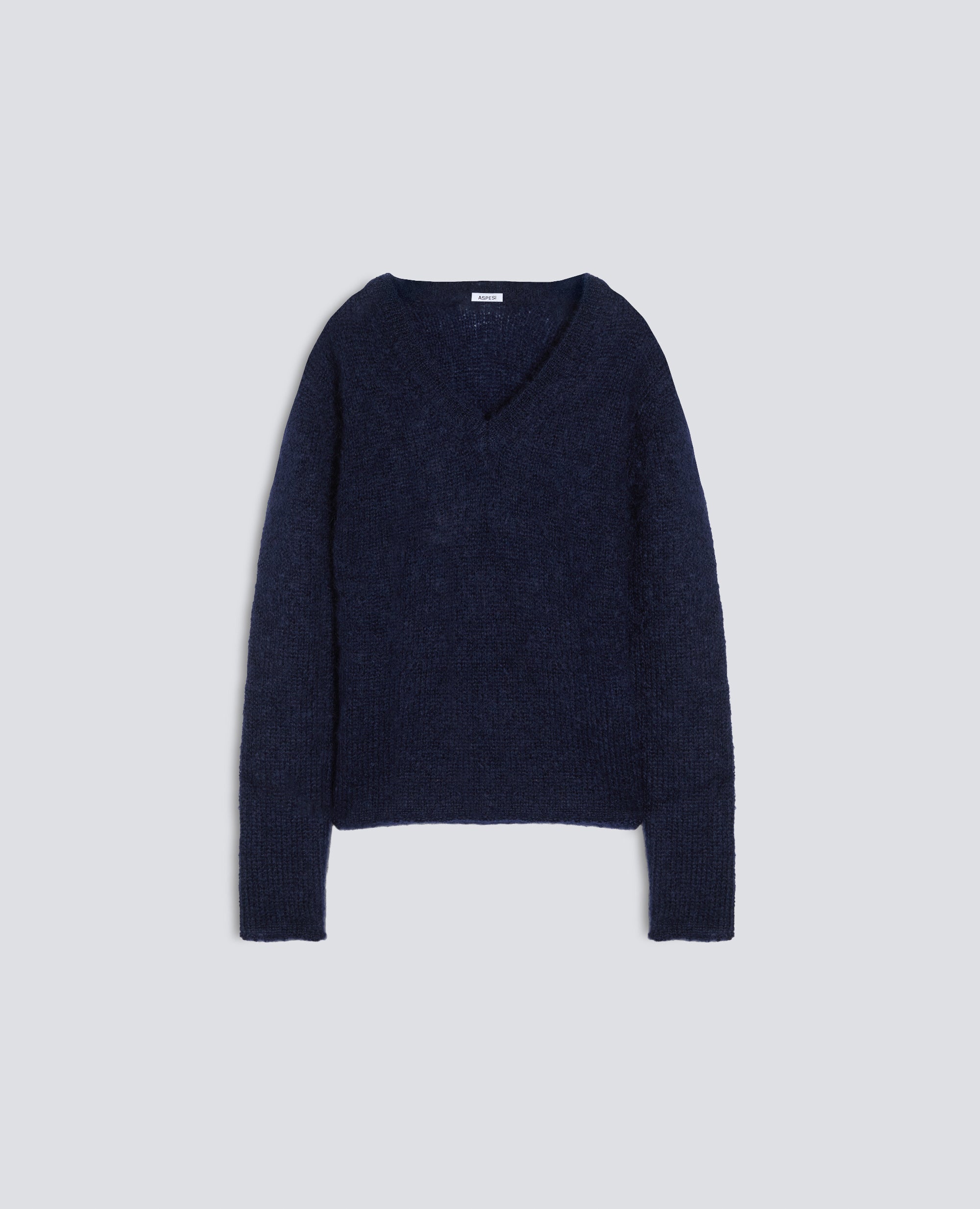 MAGLIA SCOLLO A -V- IN MOHAIR E LANA - BLU - ASPESI
