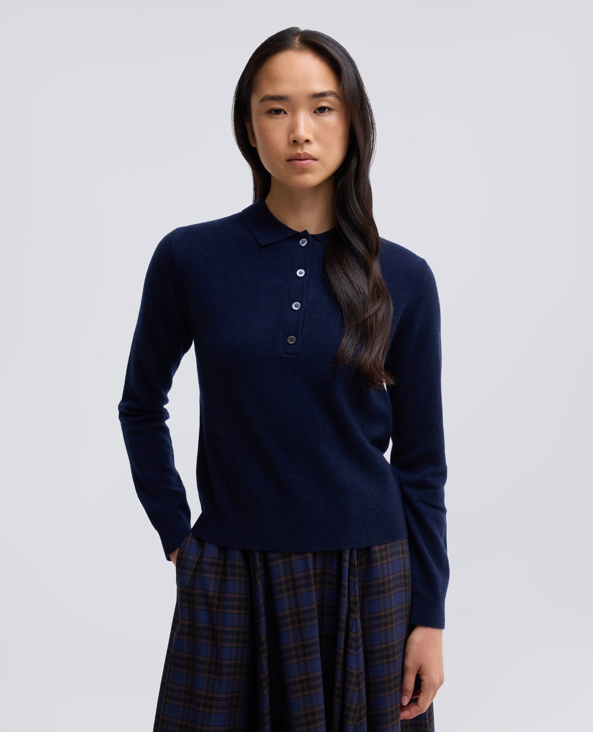 POLO A MANICHE LUNGHE IN PURO CASHMERE - BLU - ASPESI